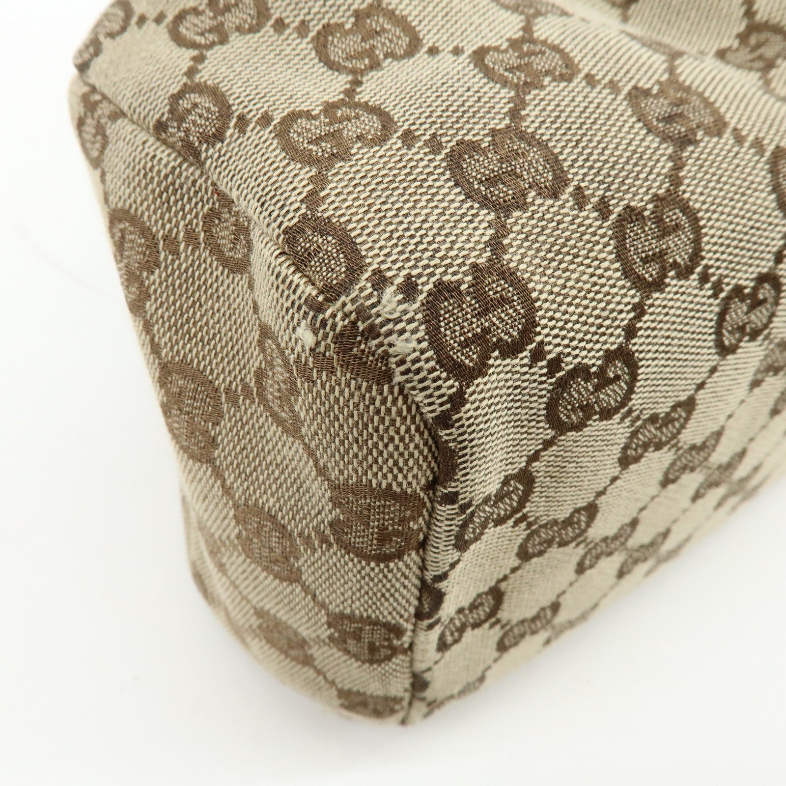 GUCCI GG Monogram Canvas Wood Handle Hand Bag Brown 112683