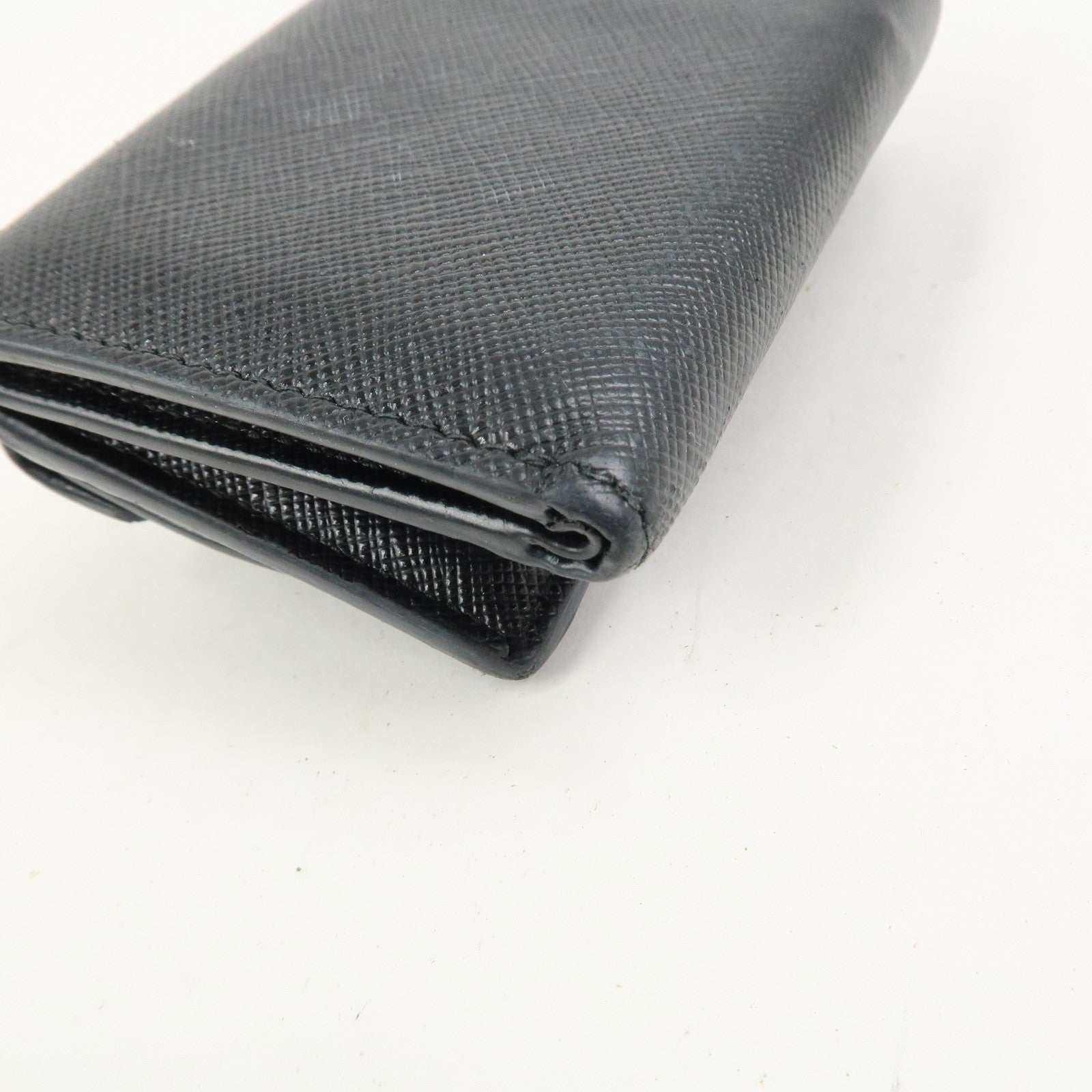 PRADA Triangle Logo Saffiano Leather Tri-fold Wallet Black 1MH021