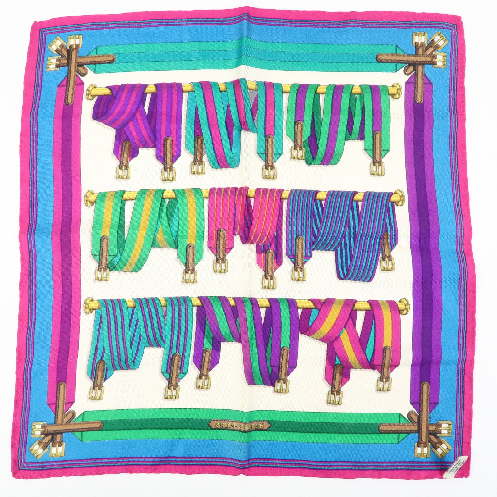 HERMES Carre 45 Set of 2 Silk 100% Scarf White Purple Orange