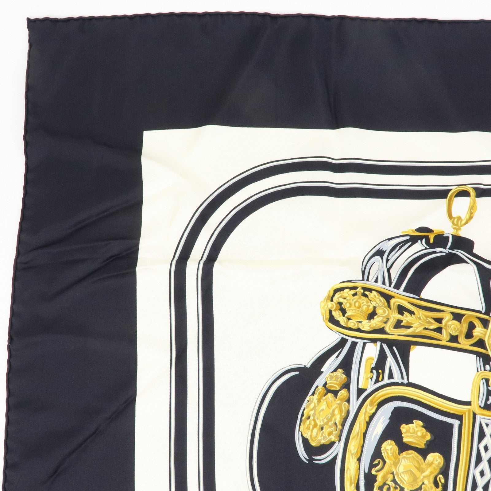 HERMES Carre 90 Silk 100% BRIDES DE GALA Scarf Black White Gold