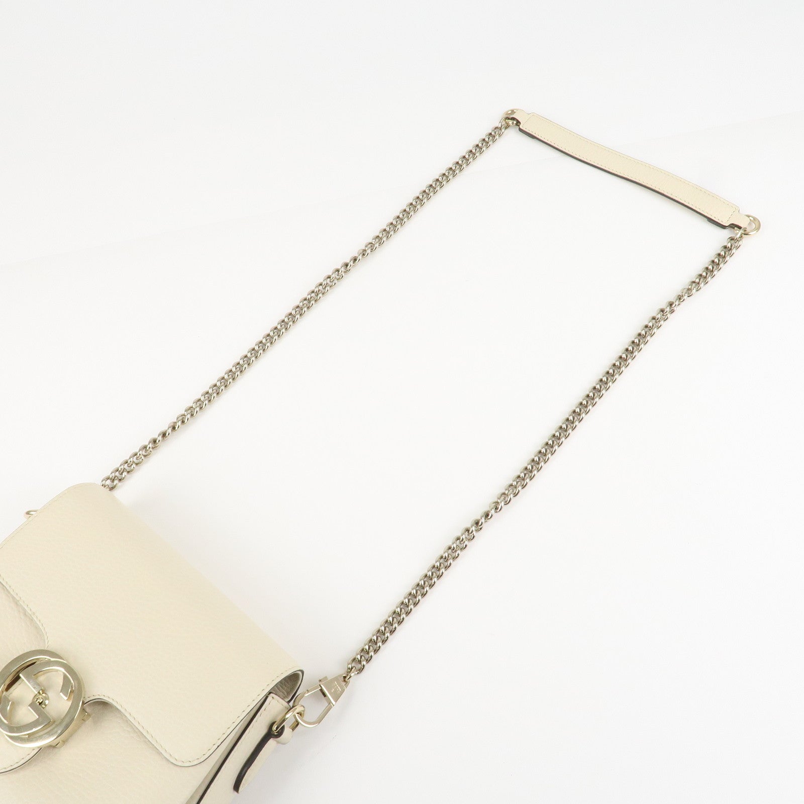 GUCCI Interlocking G Leather Chain Shoulder Bag Ivory Gold 240020 Used