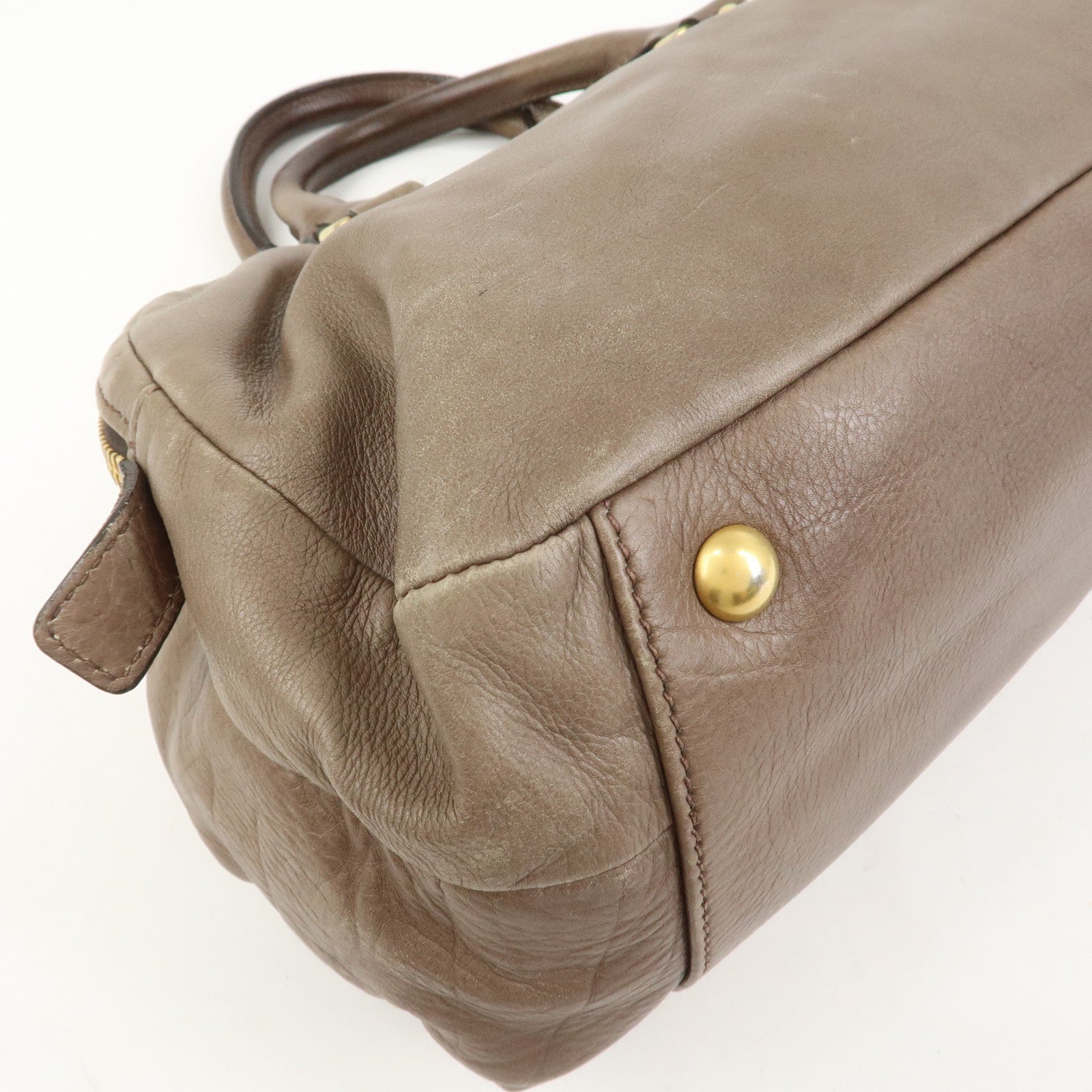 MIU MIU Logo Leather 2Way Bag Hand Bag Boston Bag Brown