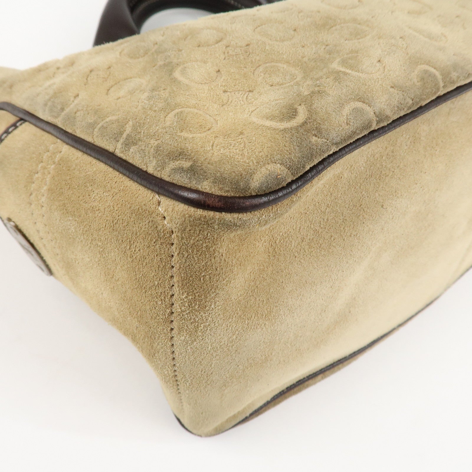 CELINE C Macadam Suede Boogie Bag Hand Bag Tote Bag Beige Dark Brown Used