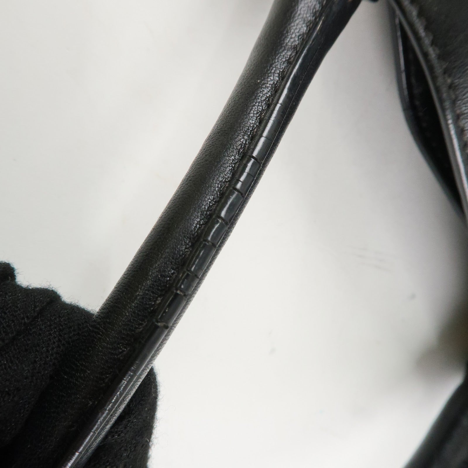 PRADA Logo Calf Leather 2Way Tote Bag Hand Bag Black Gold HDW BN1902 Used