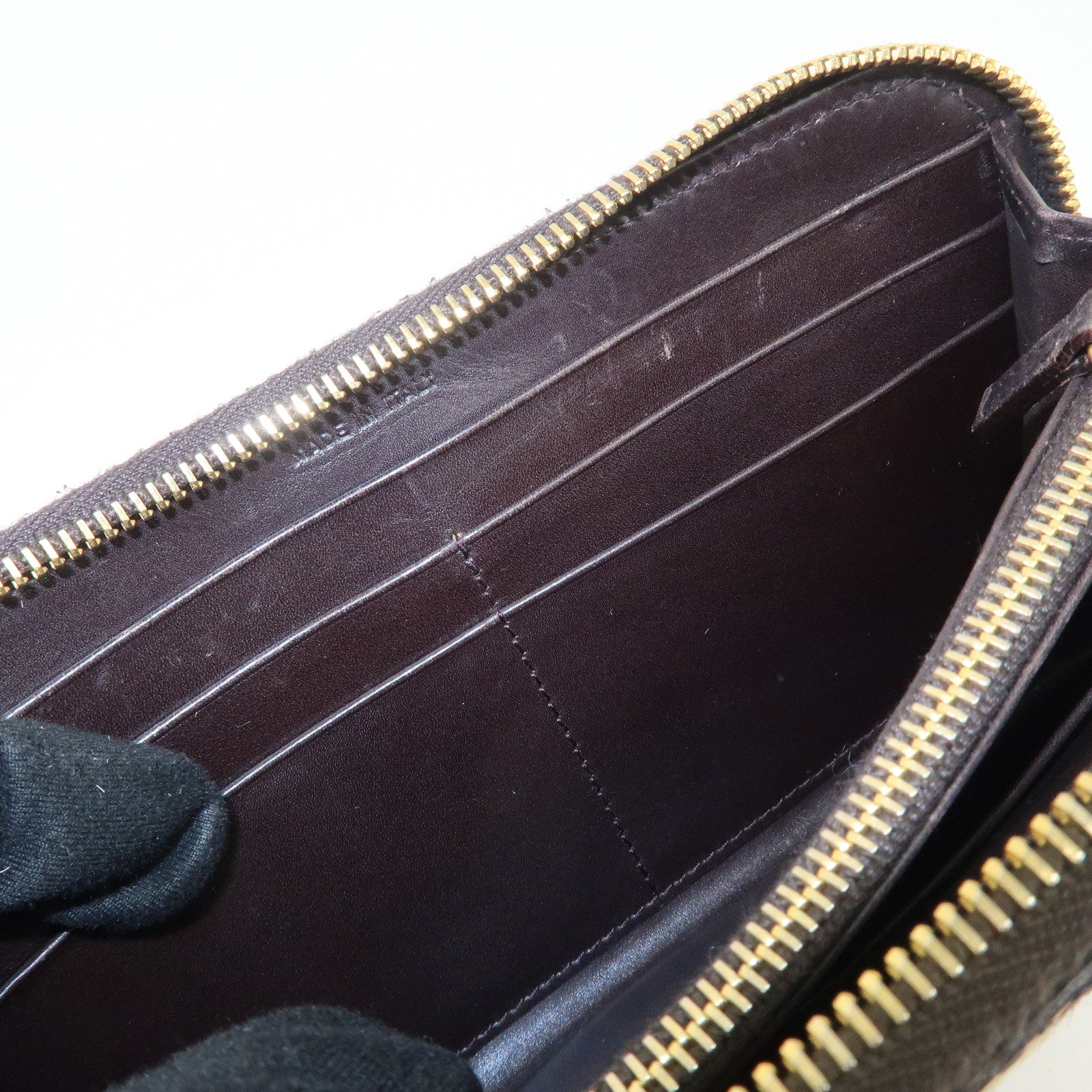 PRADA Unborn Calf Leather Round Zippy Wallet Beige Brown 1M0506