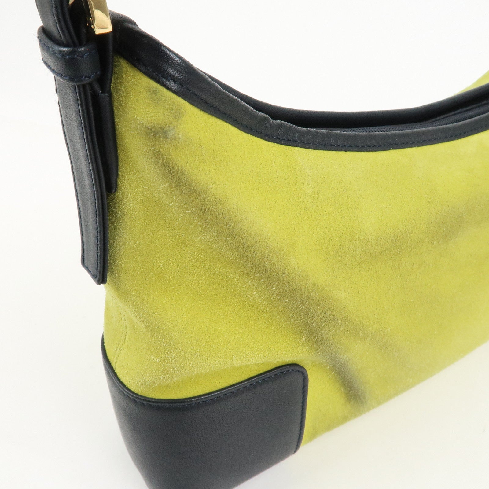 LOEWE Anagram Suede Leather Shoulder Bag Hand Bag Light Green Navy