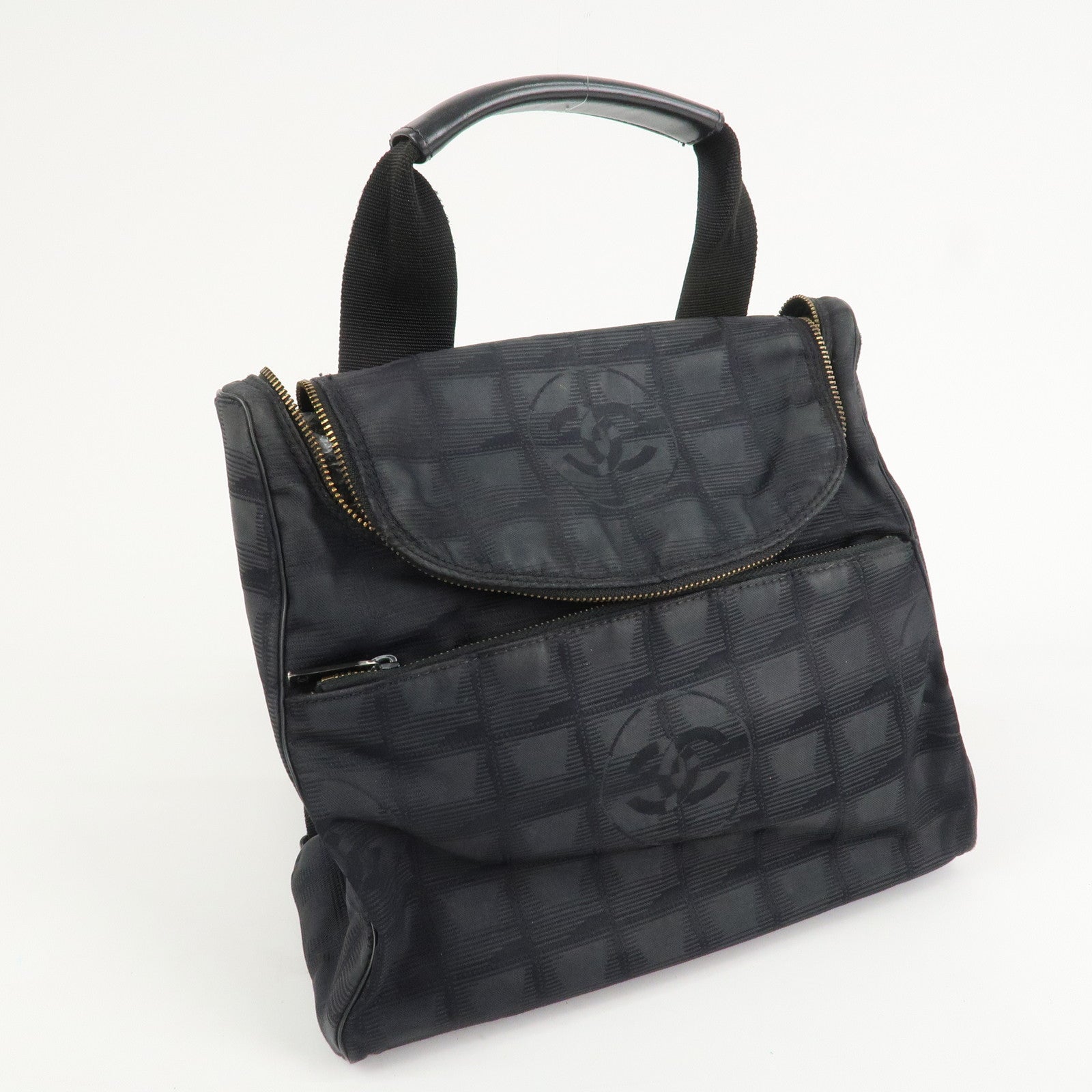 CHANEL New Travel Line Nylon Jacquard Leather 2Way Bag Black A15958