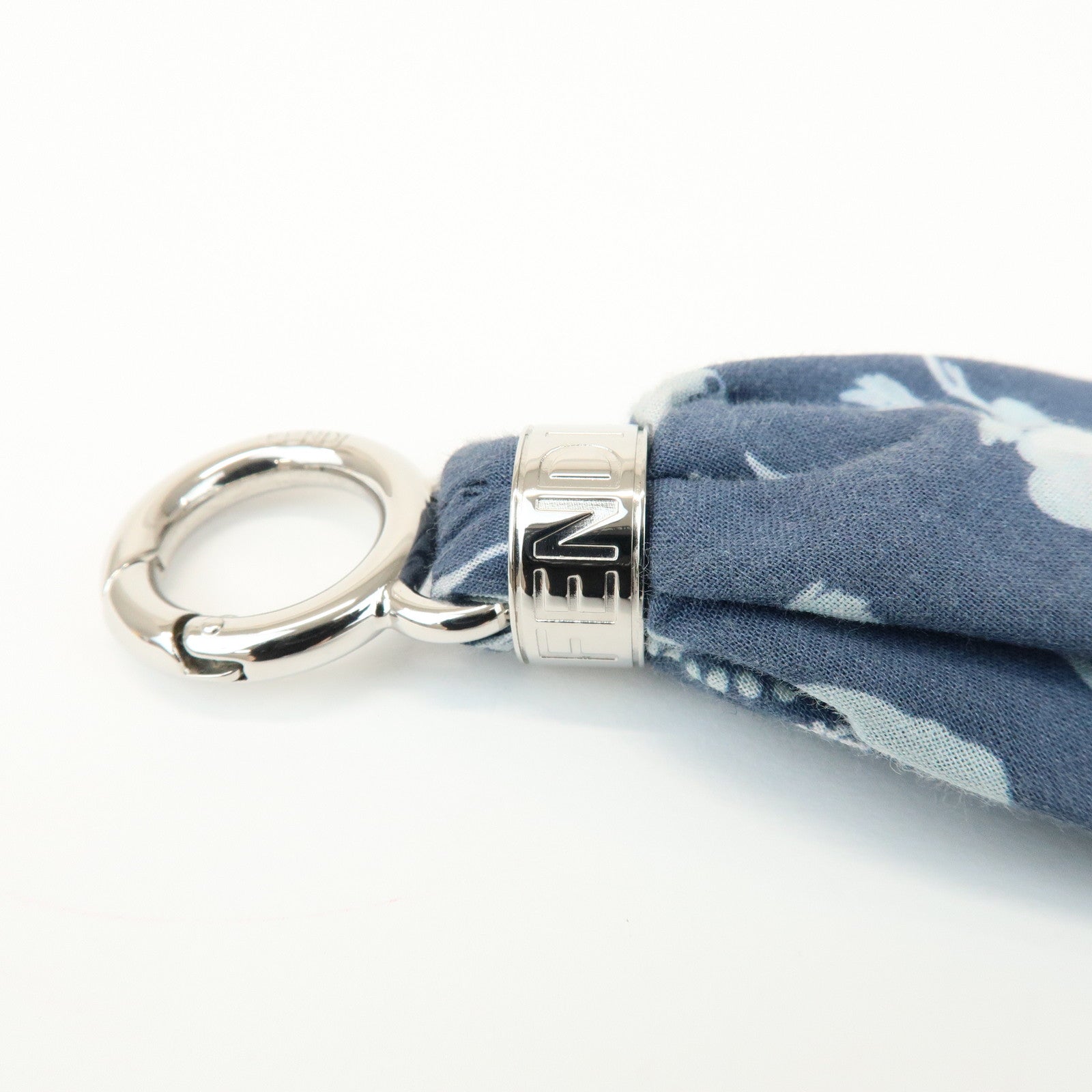 FENDI Logo Metal Cotton Bag Charm Key Chain Blue 7AS386