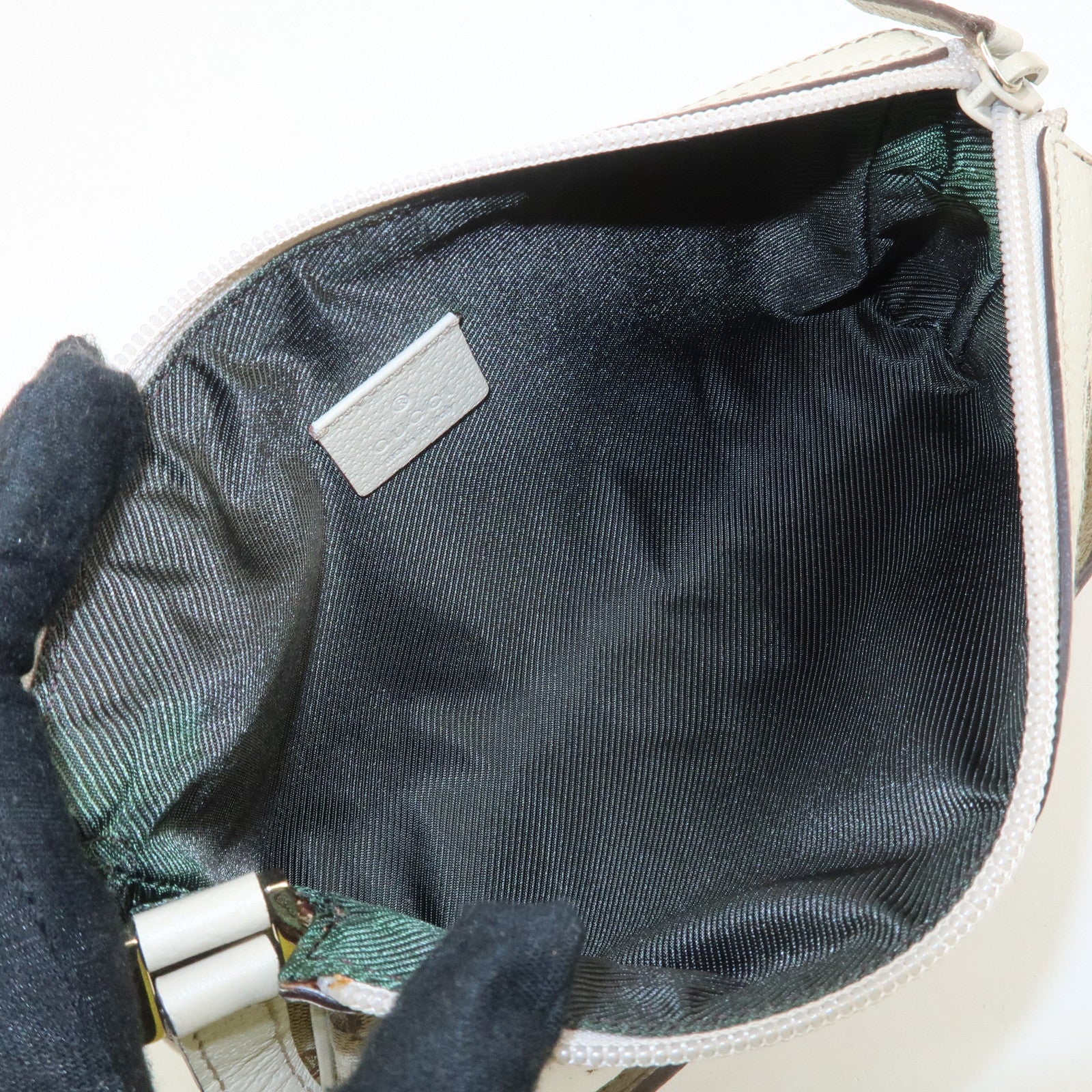 GUCCI Abbey GG Canvas Leather Pouch Hand Bag Brown Ivory 145750