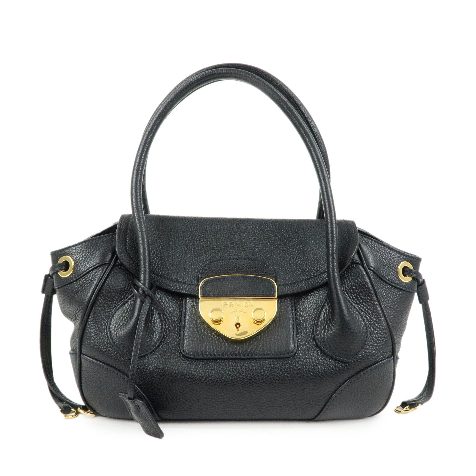 PRADA Vitello Daino Leather Hand Bag Shoulder Bag Black BR3207