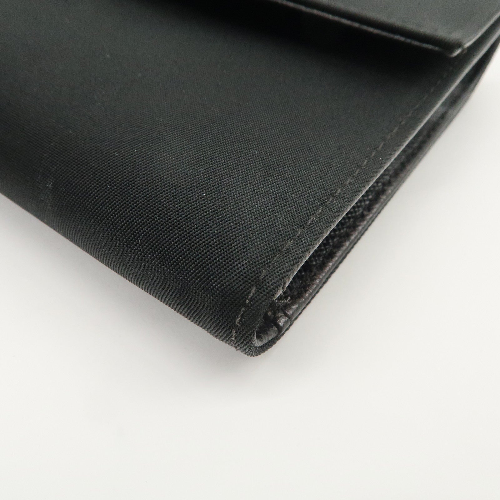 PRADA Triangle Logo Nylon Leather Tri-fold Compact Wallet Black