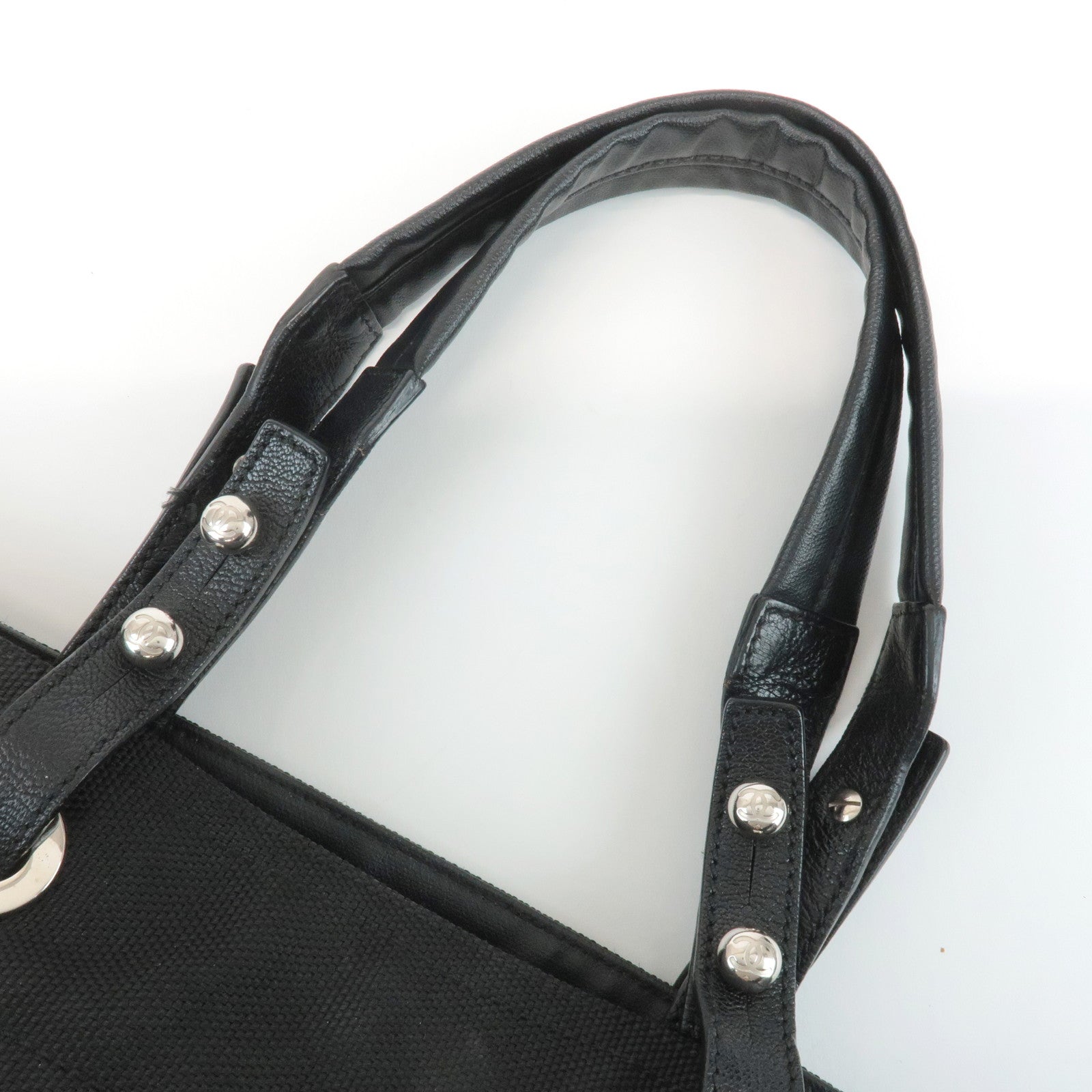 CHANEL COCO Paris Biarritz GM Coated Canvas Leather Tote Bag Black