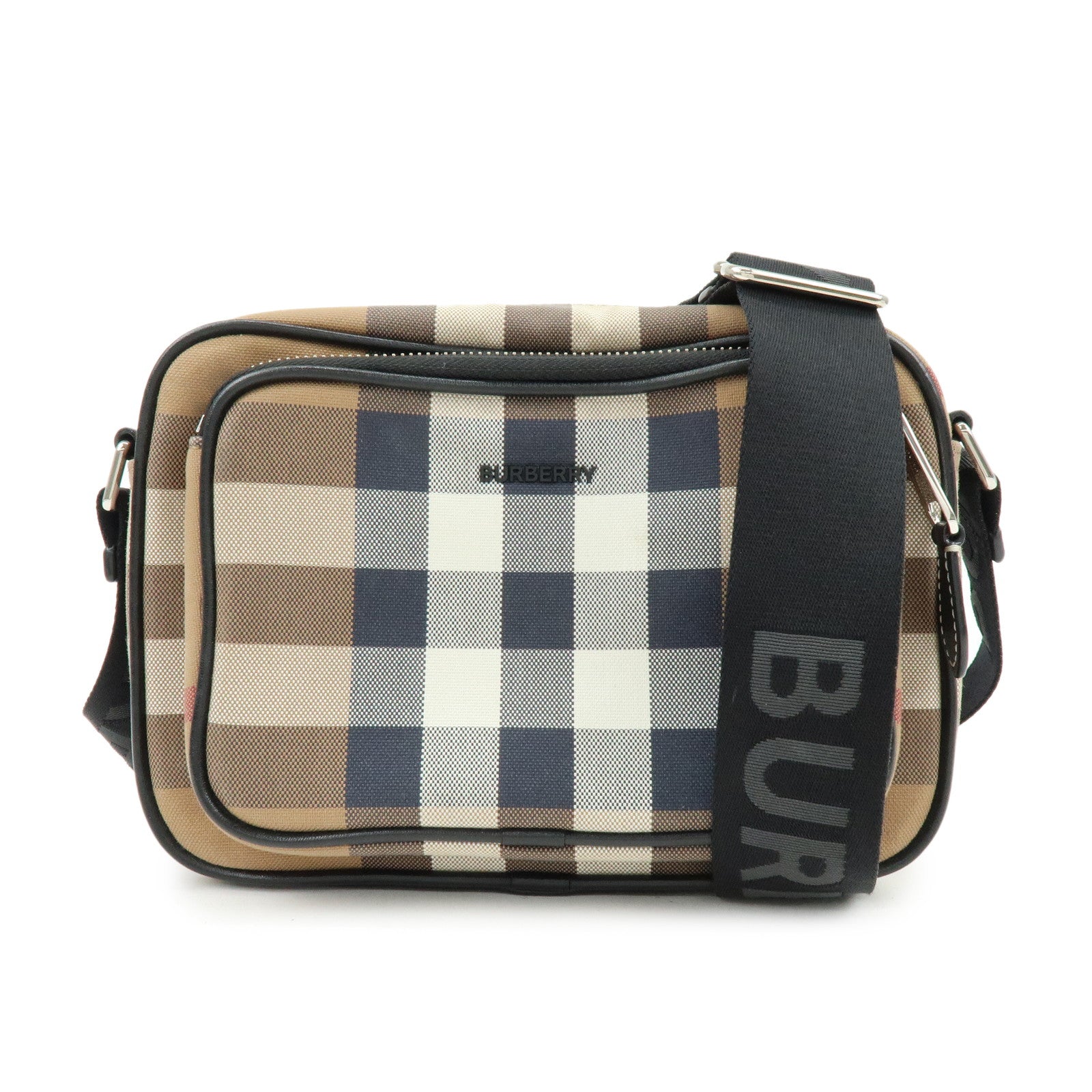 BURBERRY Nova Plaid Canvas Leather Shoulder Crossbody Bag Beige