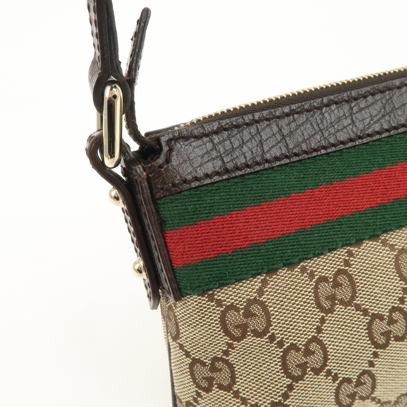 GUCCI Sherry GG Canvas Leather Hand Bag Pouch Boots Bag Charm 145970 Used