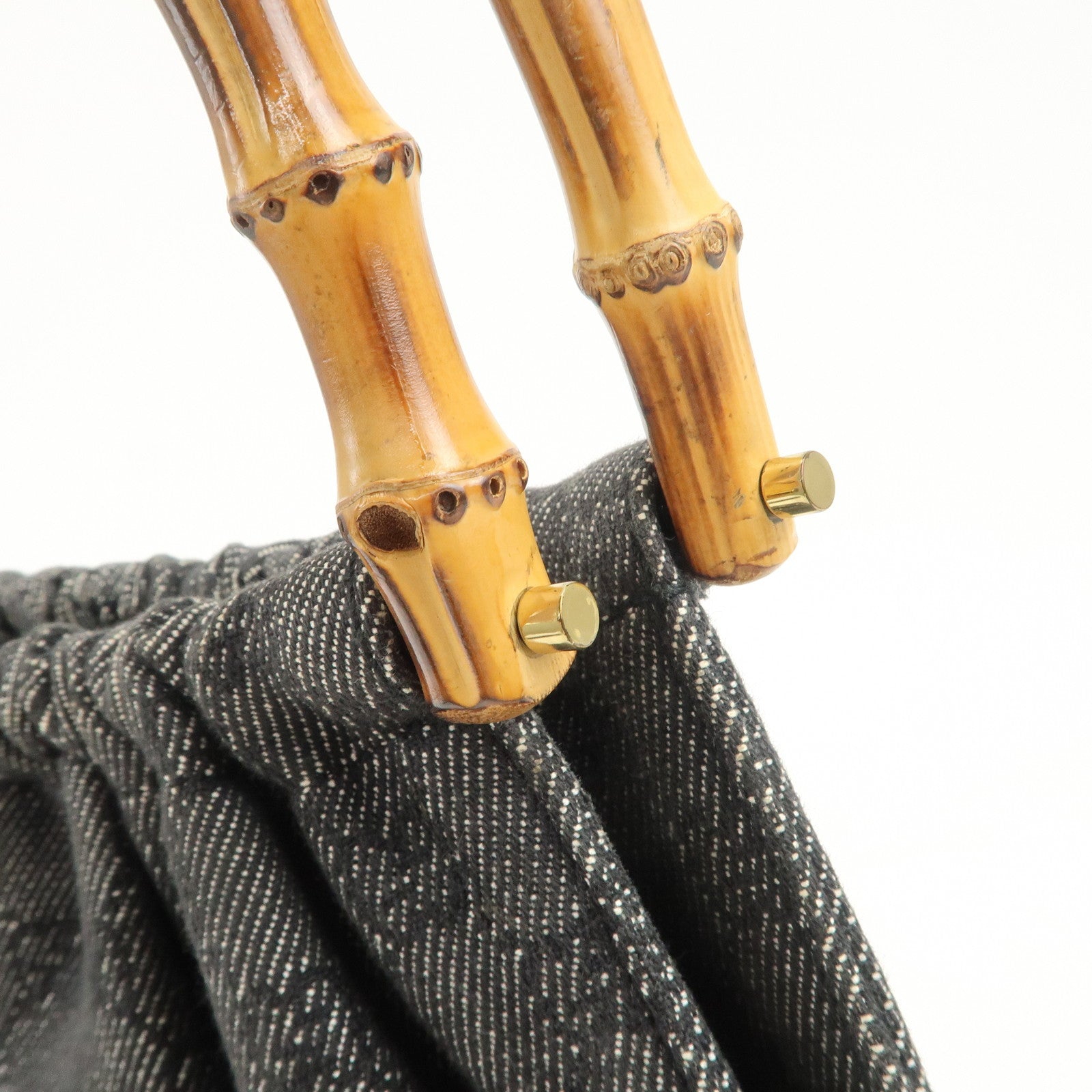 GUCCI Bamboo GG Monogram Denim Shoulder Bag Hand Bag Black 92709