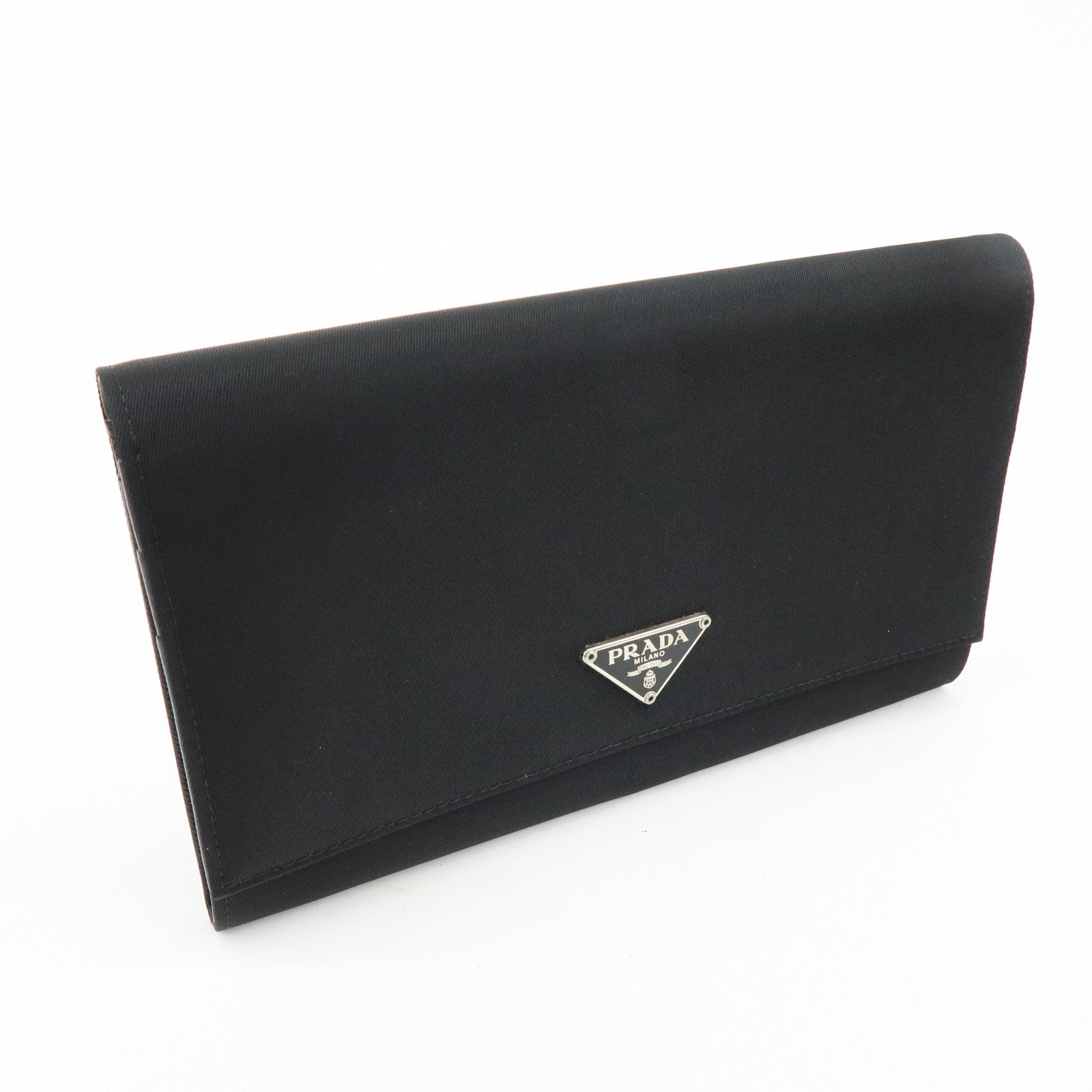 PRADA Triagle Logo Nylon Saffiano Leather Long Wallet Black