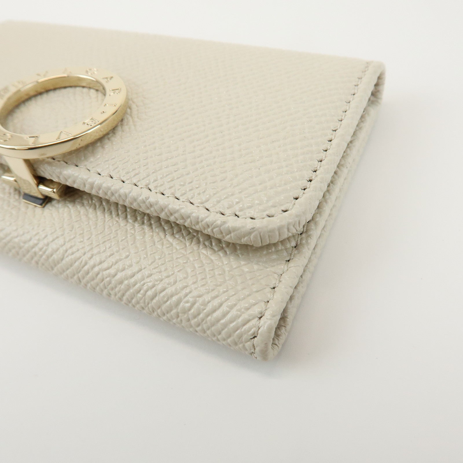 BVLGARI Logo Leather 6 Rings Key Case Key Holder Ivory