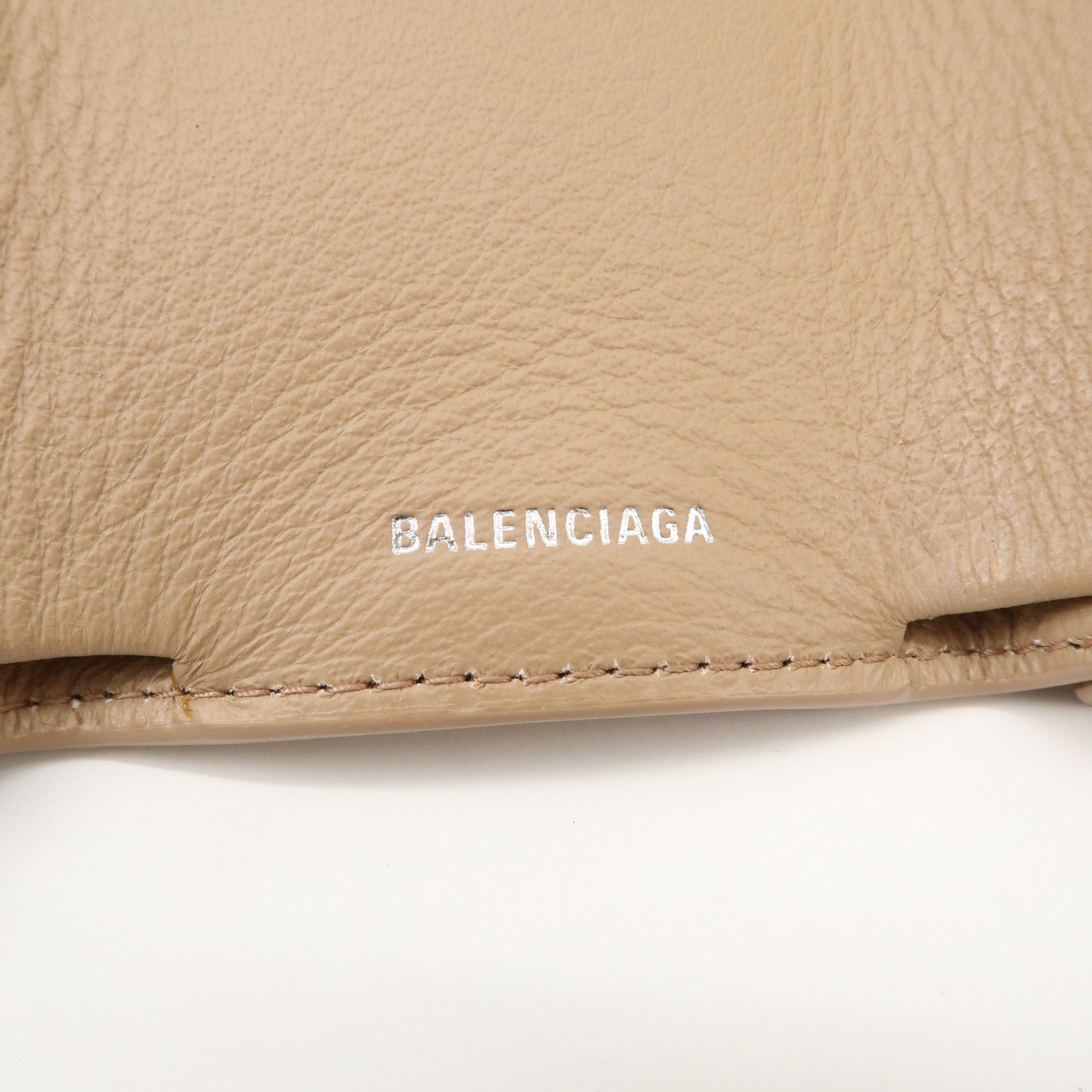 BALENCIAGA Leather Tri-fold Compact Wallet Beige 391446