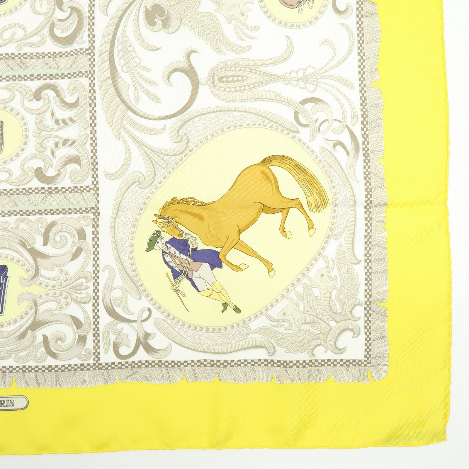 HERMES Carre 90 Silk 100% Scarf LA PRESENTATION Yellow Beige