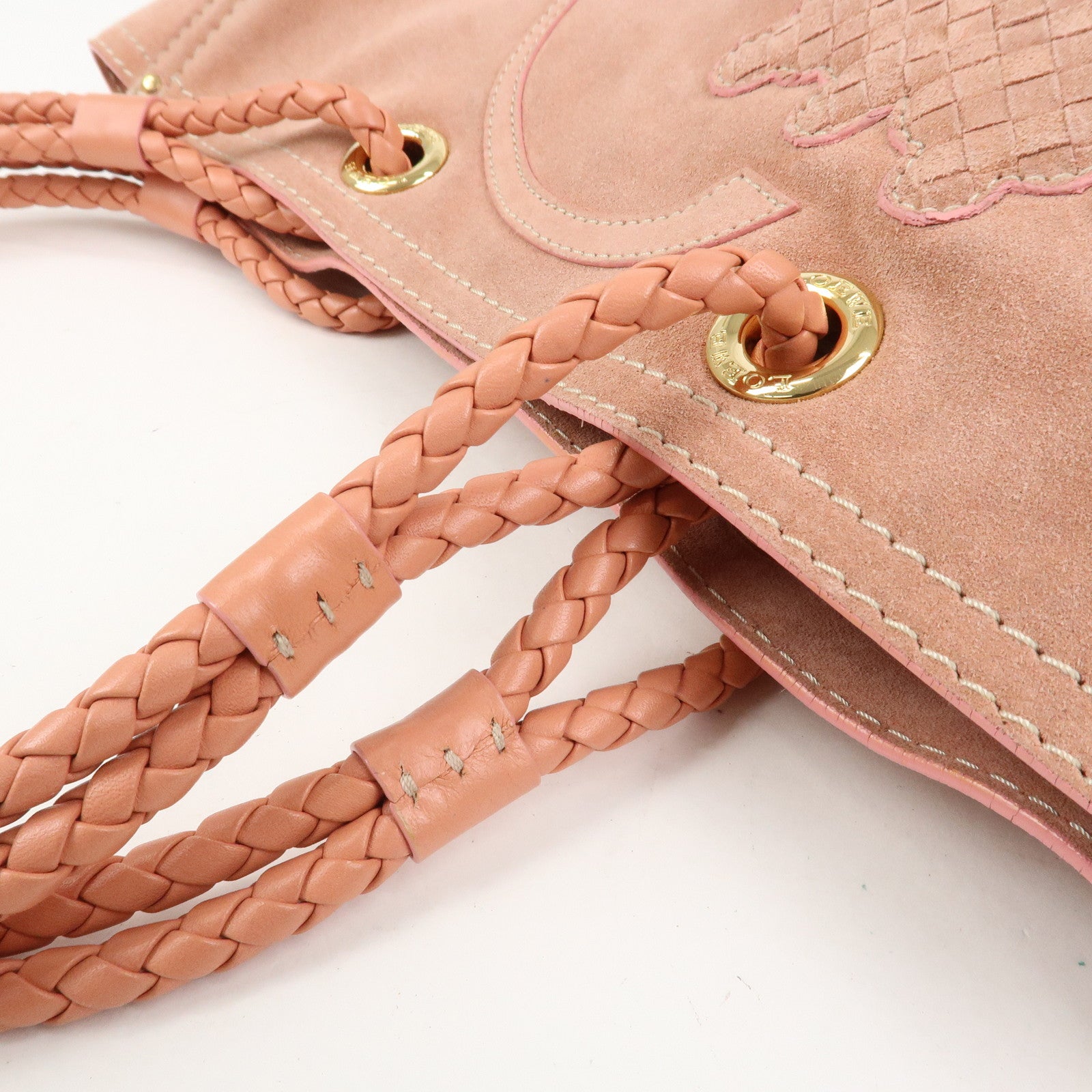 LOEWE Suede Leather Shopper Tote Bag Shoulder Bag Pink