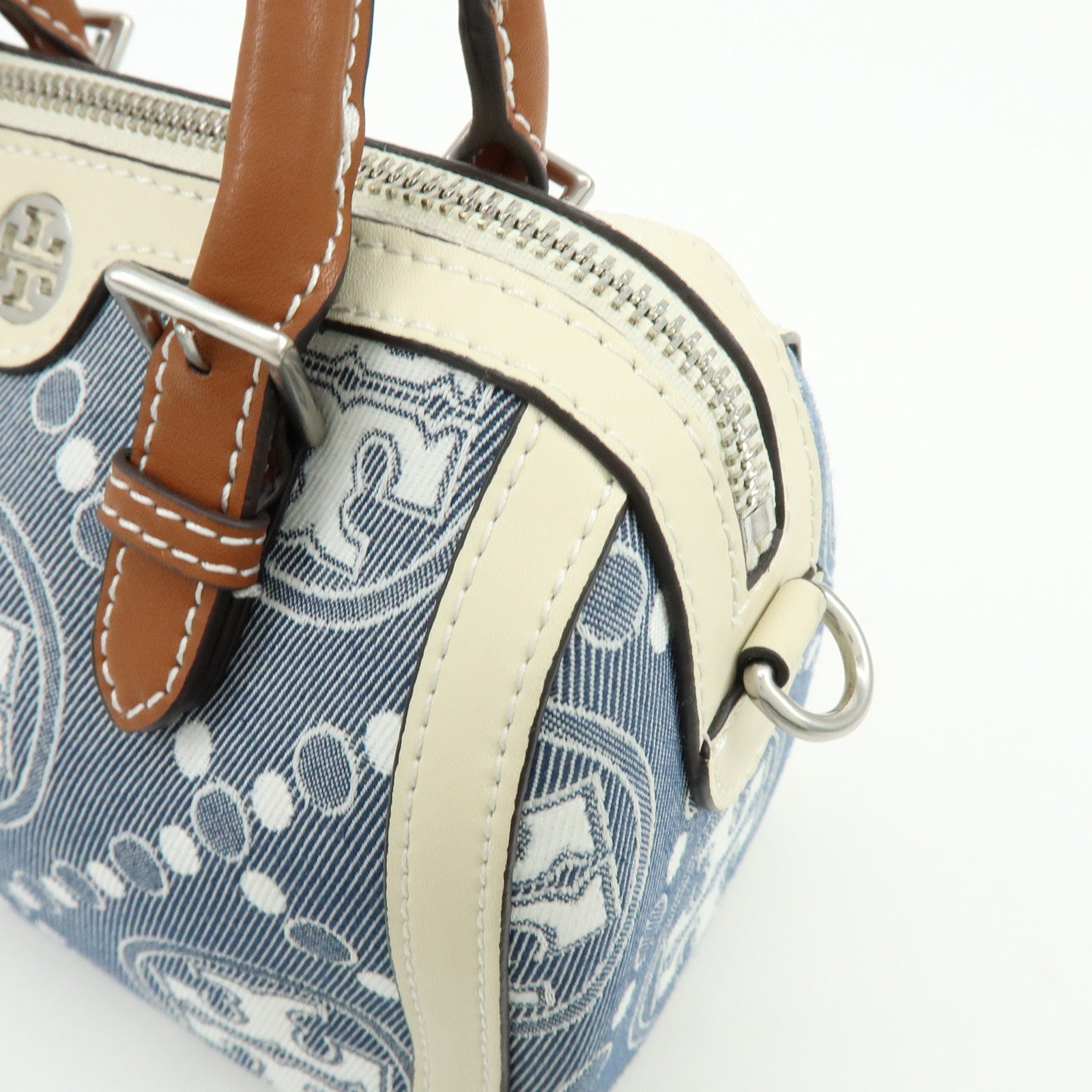 TORY BURCH T Monogram Canvas Leather 2Way Hand Shoulder Bag Blue