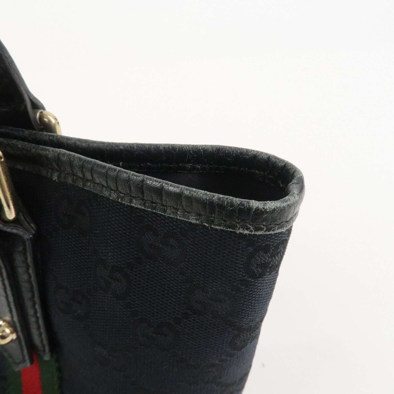 GUCCI Sherry GG Canvas Leathe Tote Bag Hand Bag Black