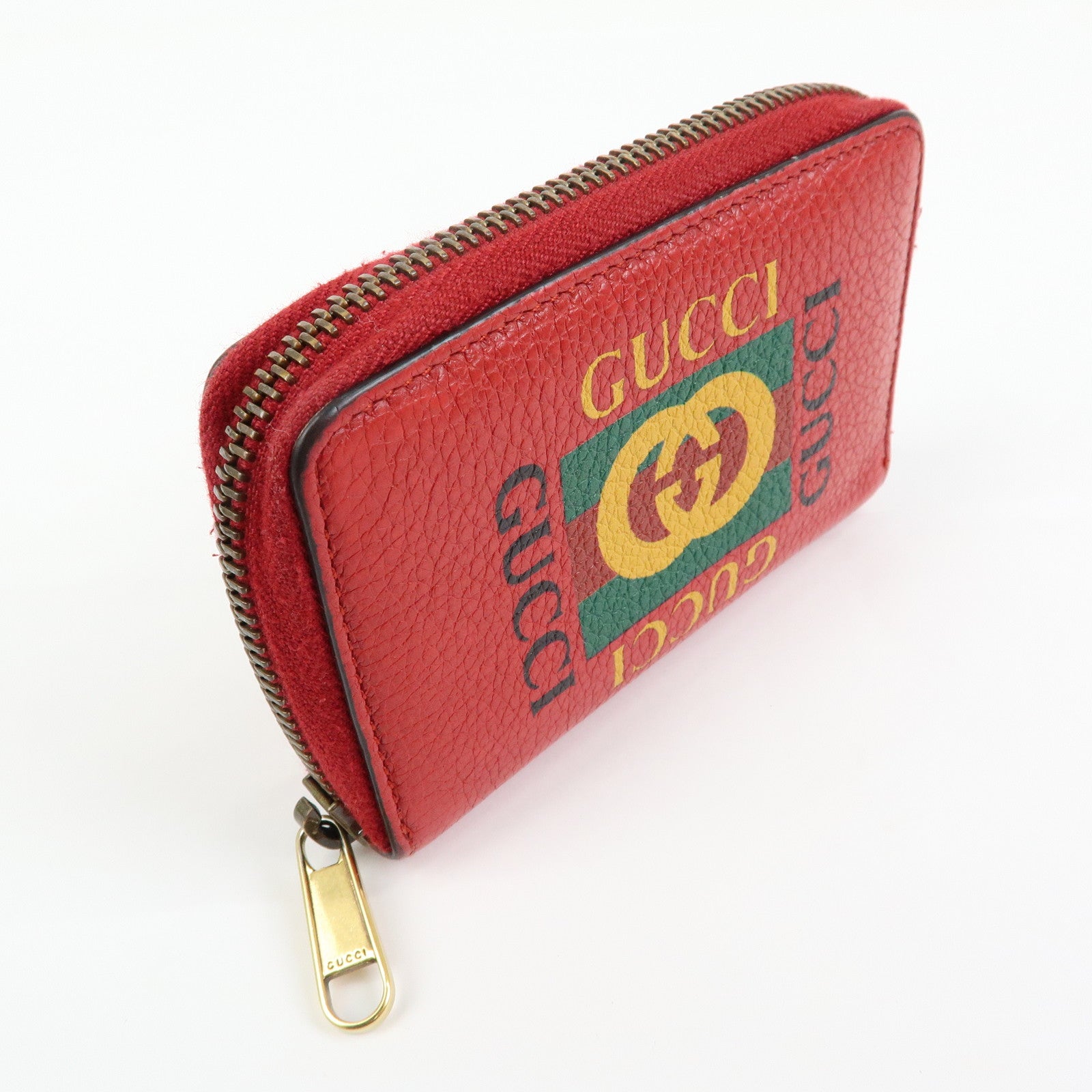 GUCCI Sherry Leather Web Line Card Case Coin Case Red 496319