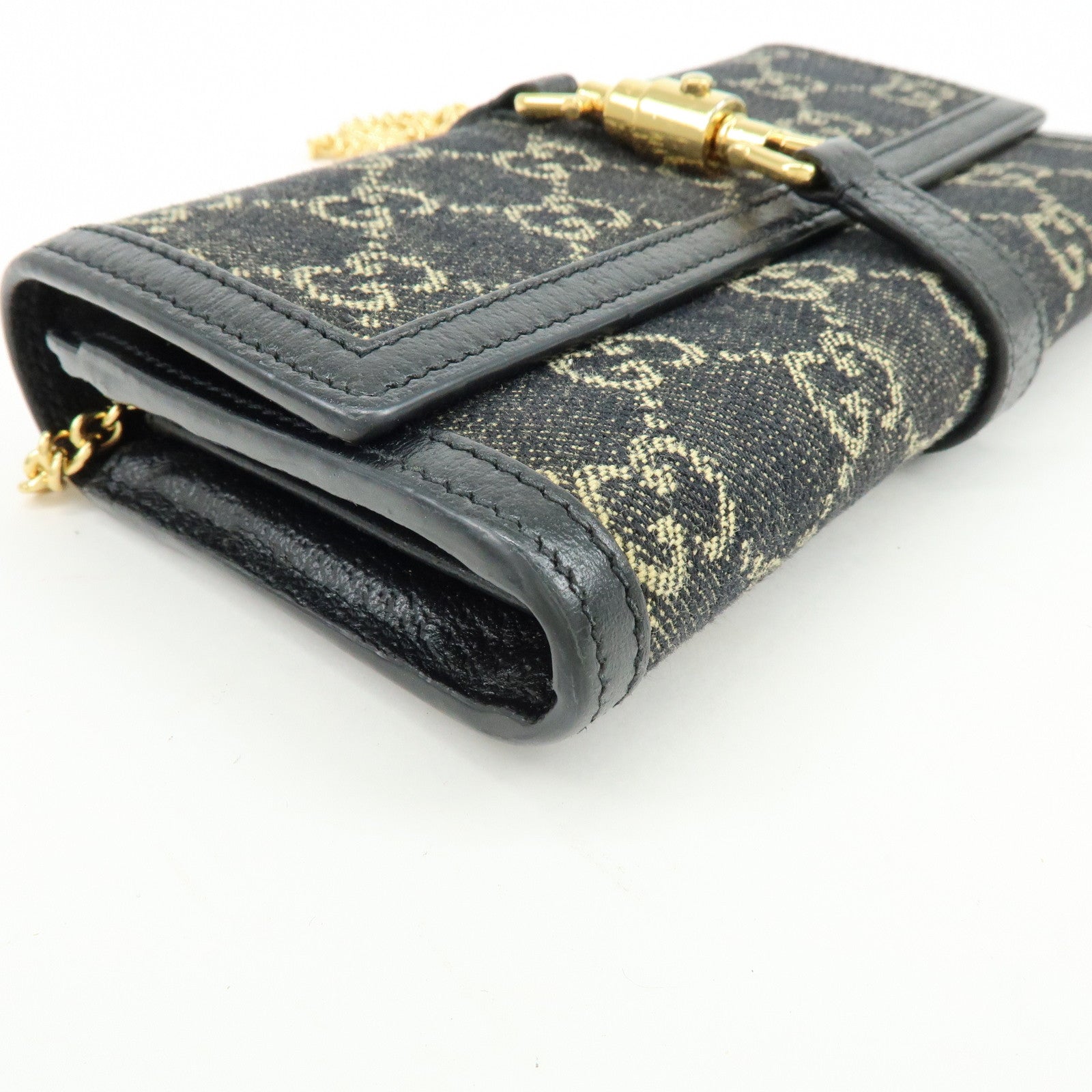 GUCCI Jackie 1961 GG Denim Calf Leather Chain Wallet 652681.0416