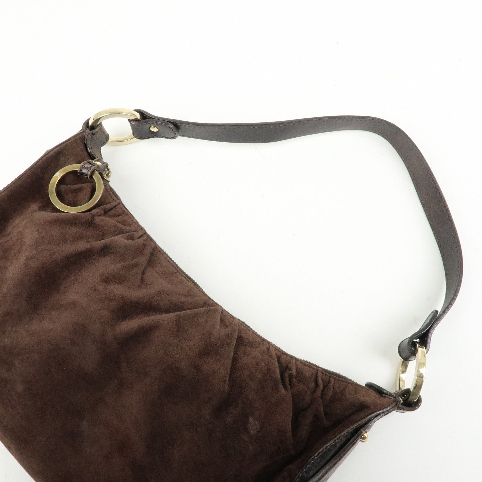 FENDI Suede Leather Shoulder Bag Hand Bag Brown 8BR343