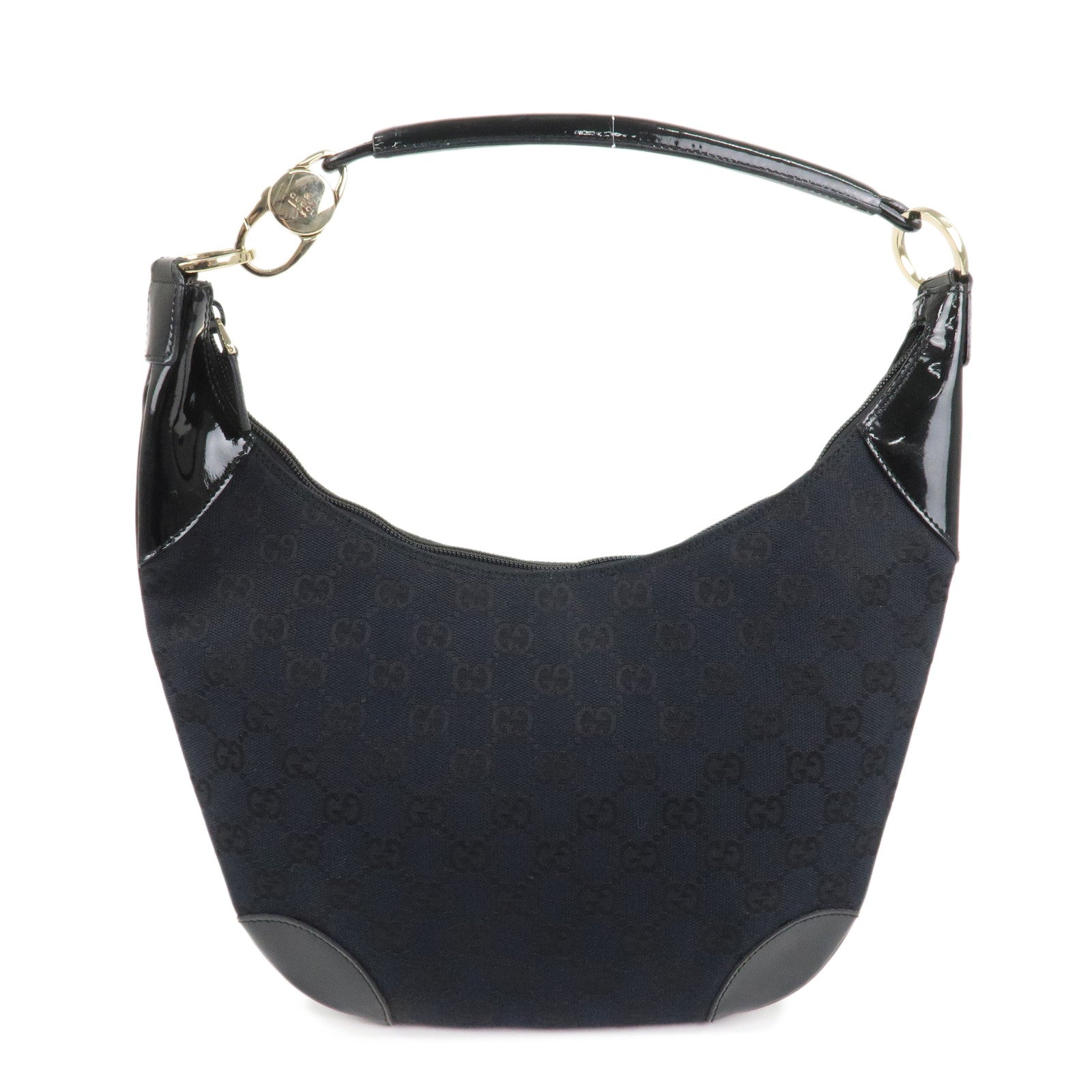 GUCCI GG Canvas Patent Leather Shoulder Bag Black 001.4158 Used