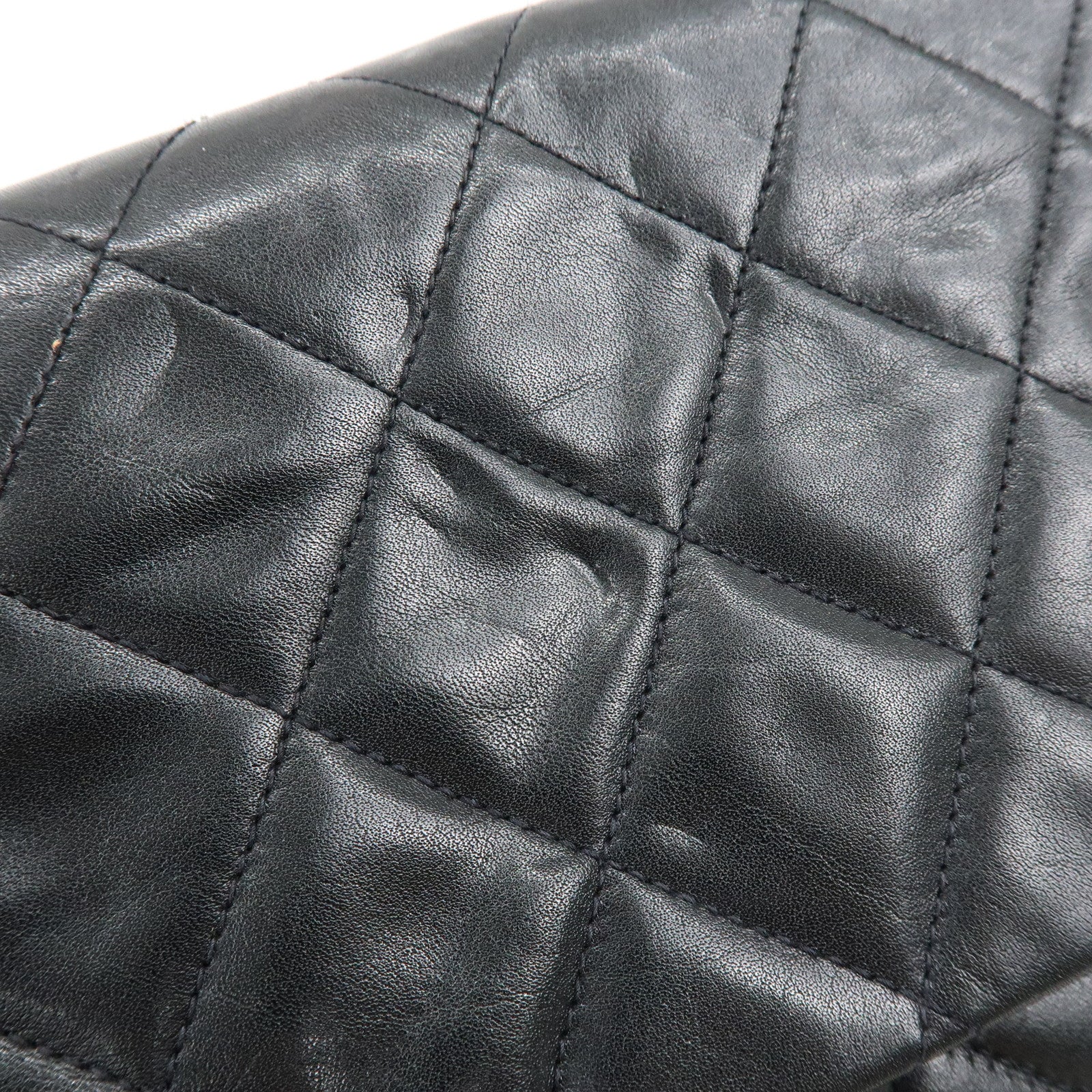 CHANEL Matelasse Lamb Skin Maxi 34 Single Flap Shoulder Bag Black