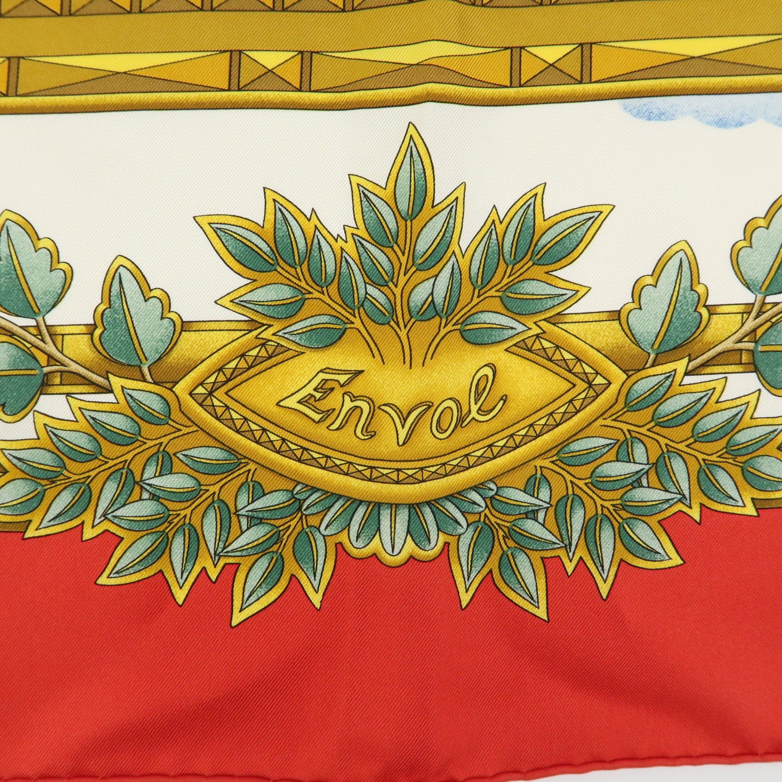 HERMES Carre 90 Silk 100% Scarf ENVOL Bird Print Red White