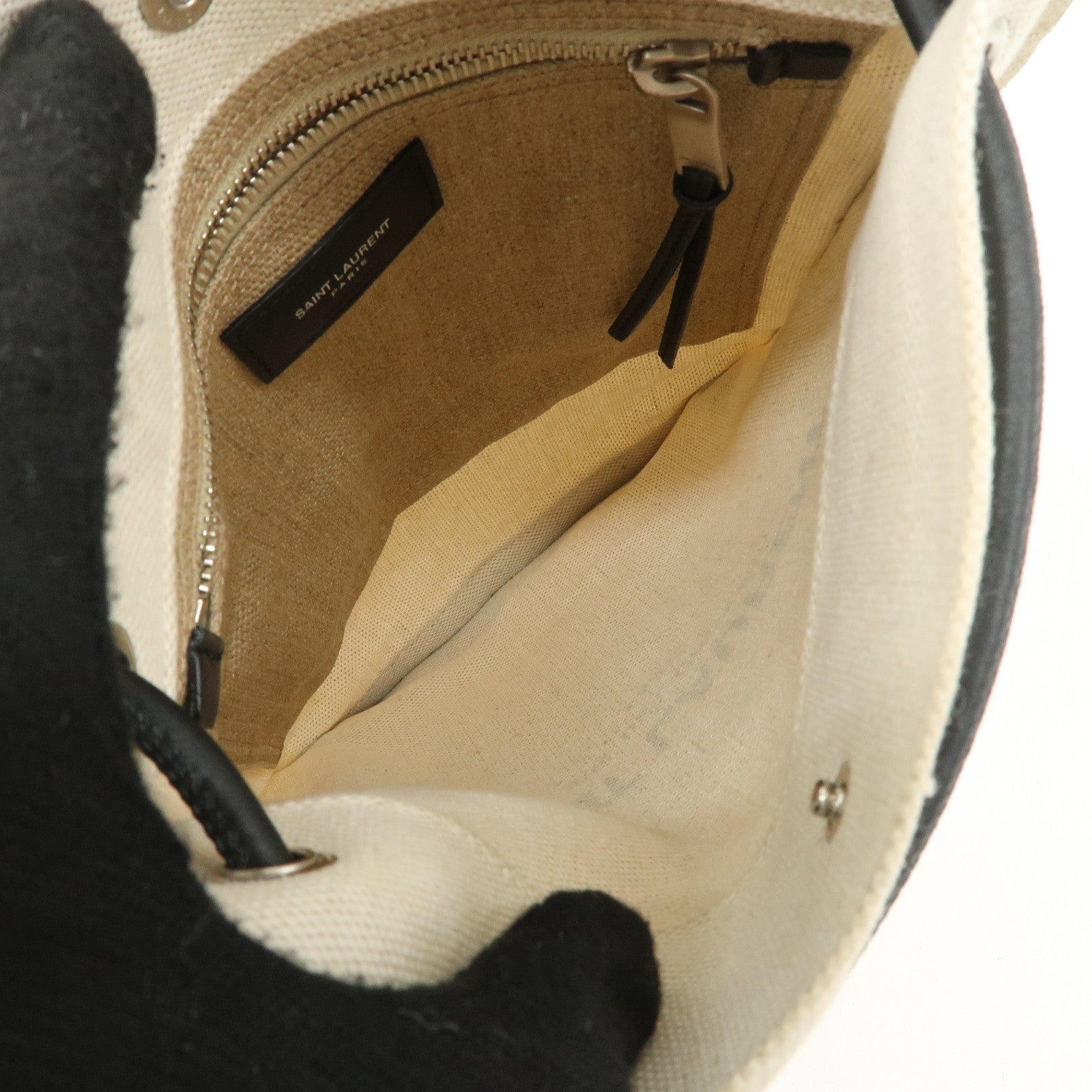 SAINT LAURENT Leather Canvas 2Way Bag Back Pack Natural 710272 Used