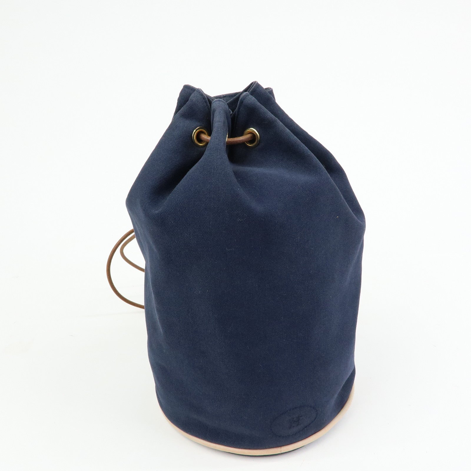 HERMES Canvas Leather Porochon Mimil PM Drawstring Backpack Navy