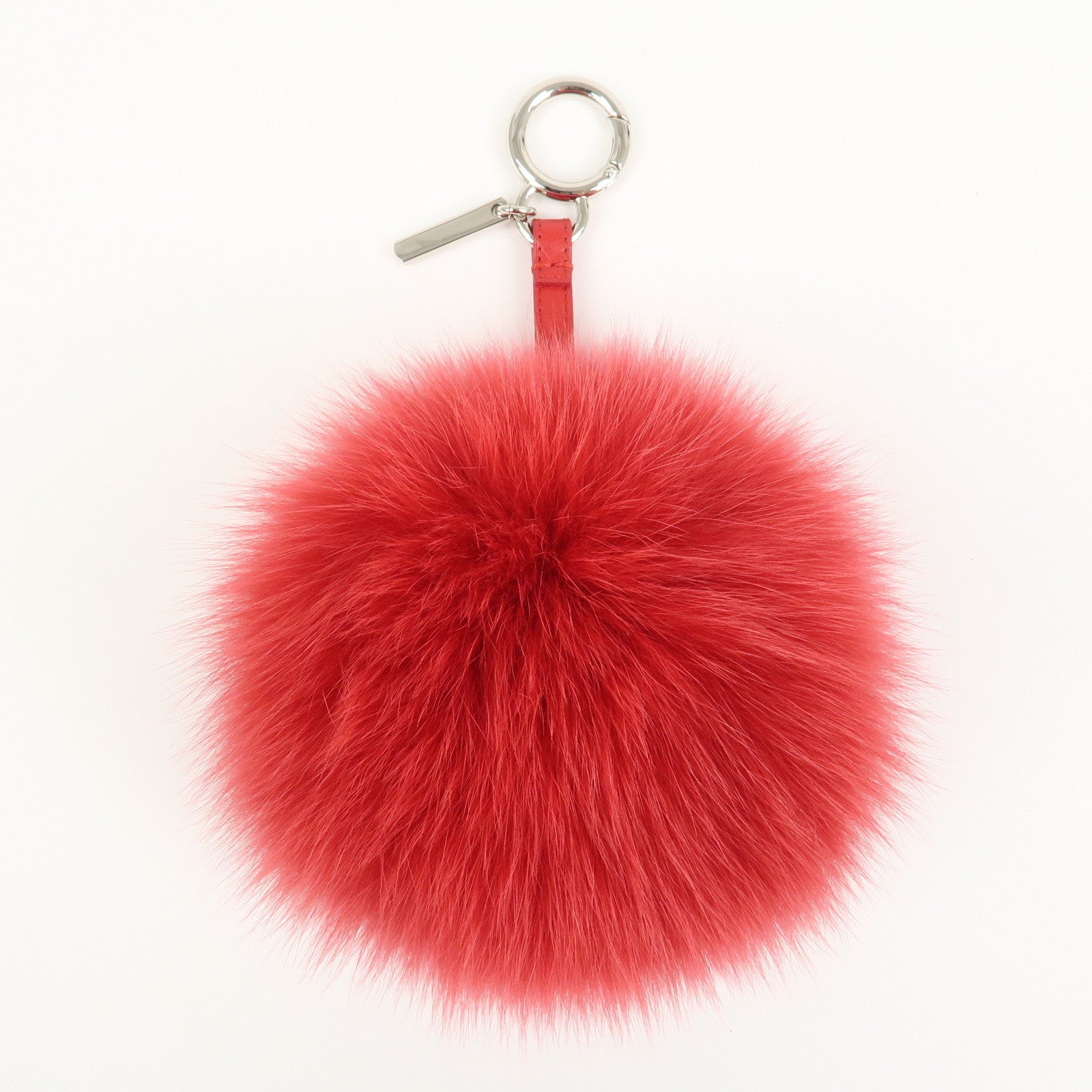 FENDI ABCHARM Inicial A Fur Pom Pom Charm Key Chain Bag Charm Red