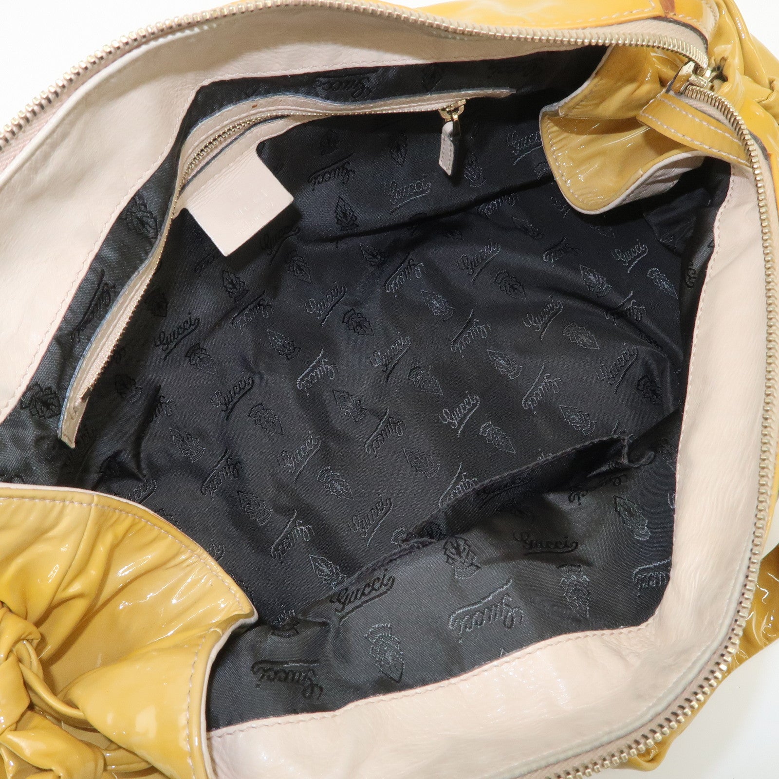 GUCCI Hysteria Patent Leather Hand Bag Tote Bag Yellow 197020