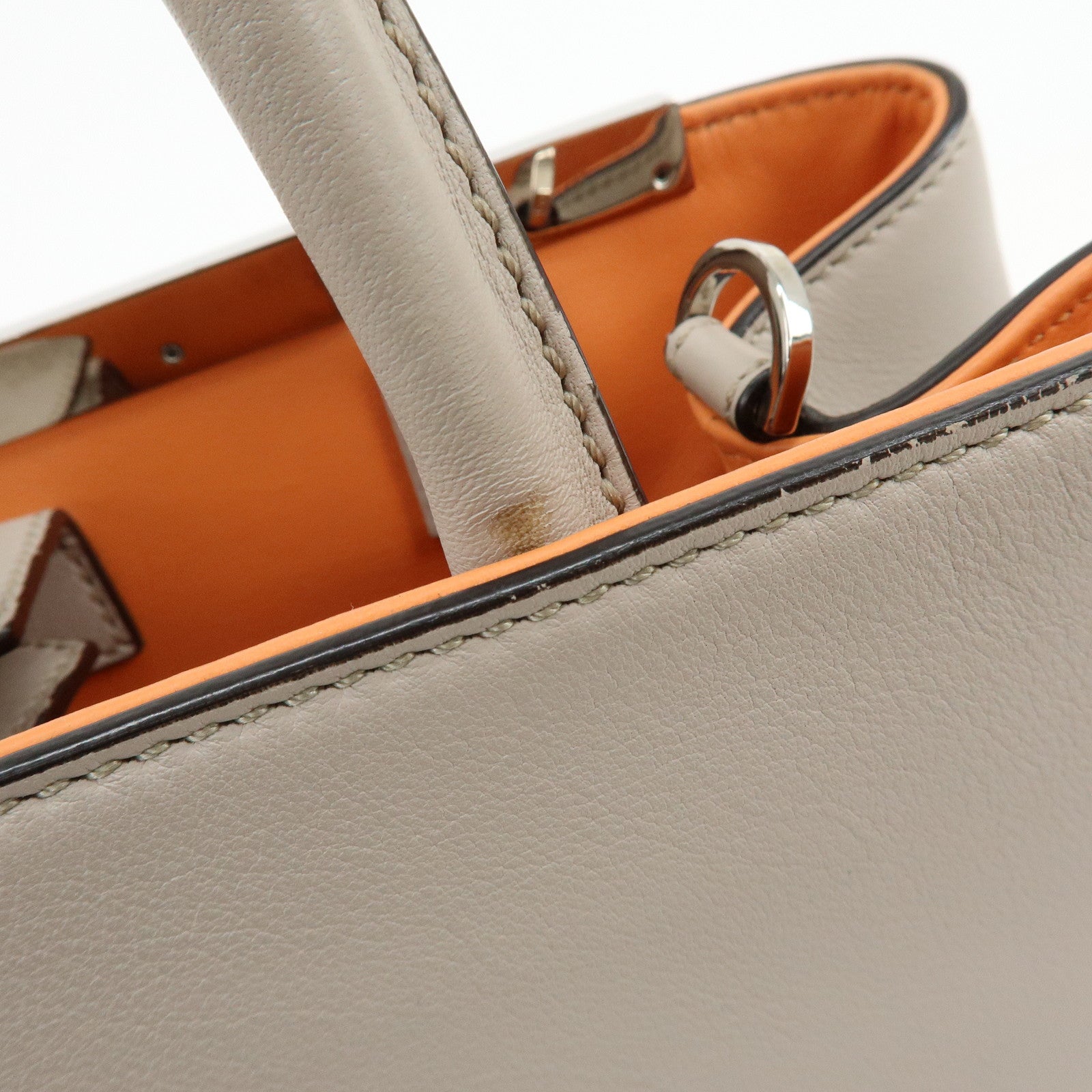 FENDI Petit 2Jours Leather 2Way Bag Hand Bag Beige 8BH25