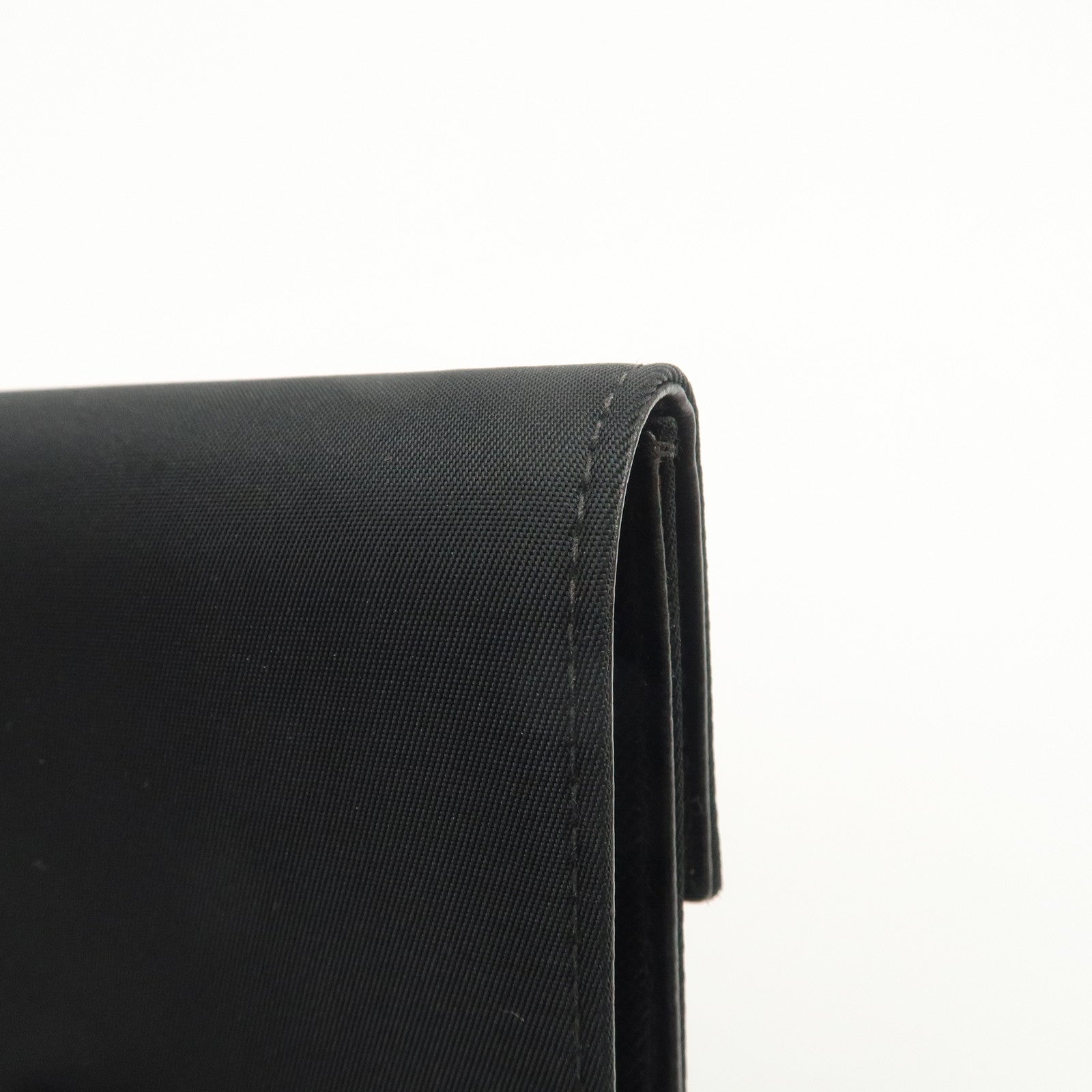 PRADA Triangle Logo Nylon Leather Tri-fold Compact Wallet Black