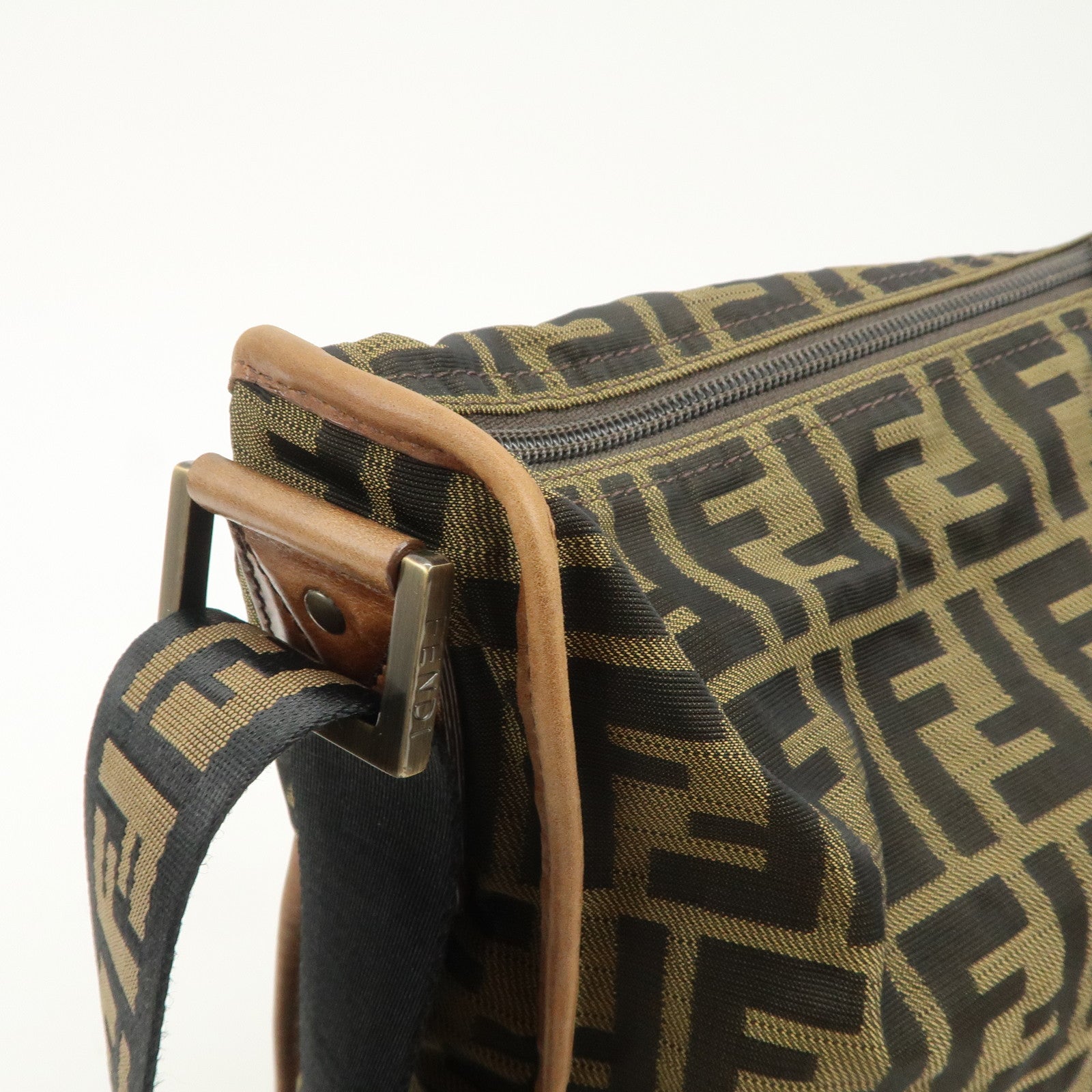 FENDI Zucca Canvas Leather Shoulder Bag Crossbody Bag Brown 7VA148