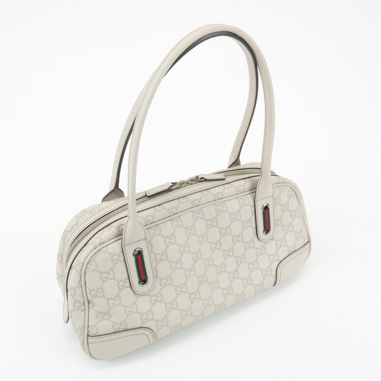 GUCCI Sherry Guccissima Leather Boston Bag Hand Bag Ivory 293594 Used