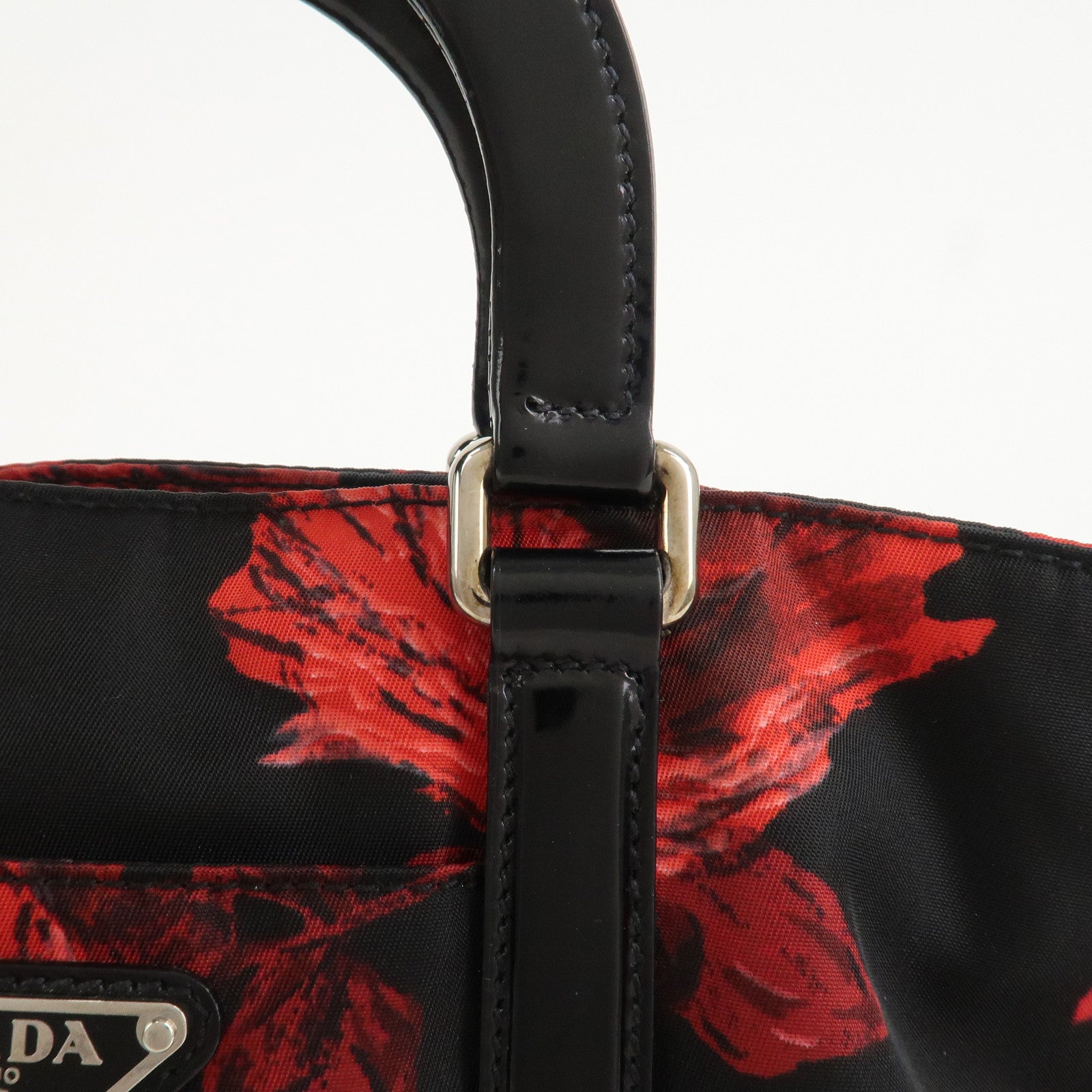 PRADA Triangle Logo Nylon Leather 2Way Tote Bag Hand Bag BN1066