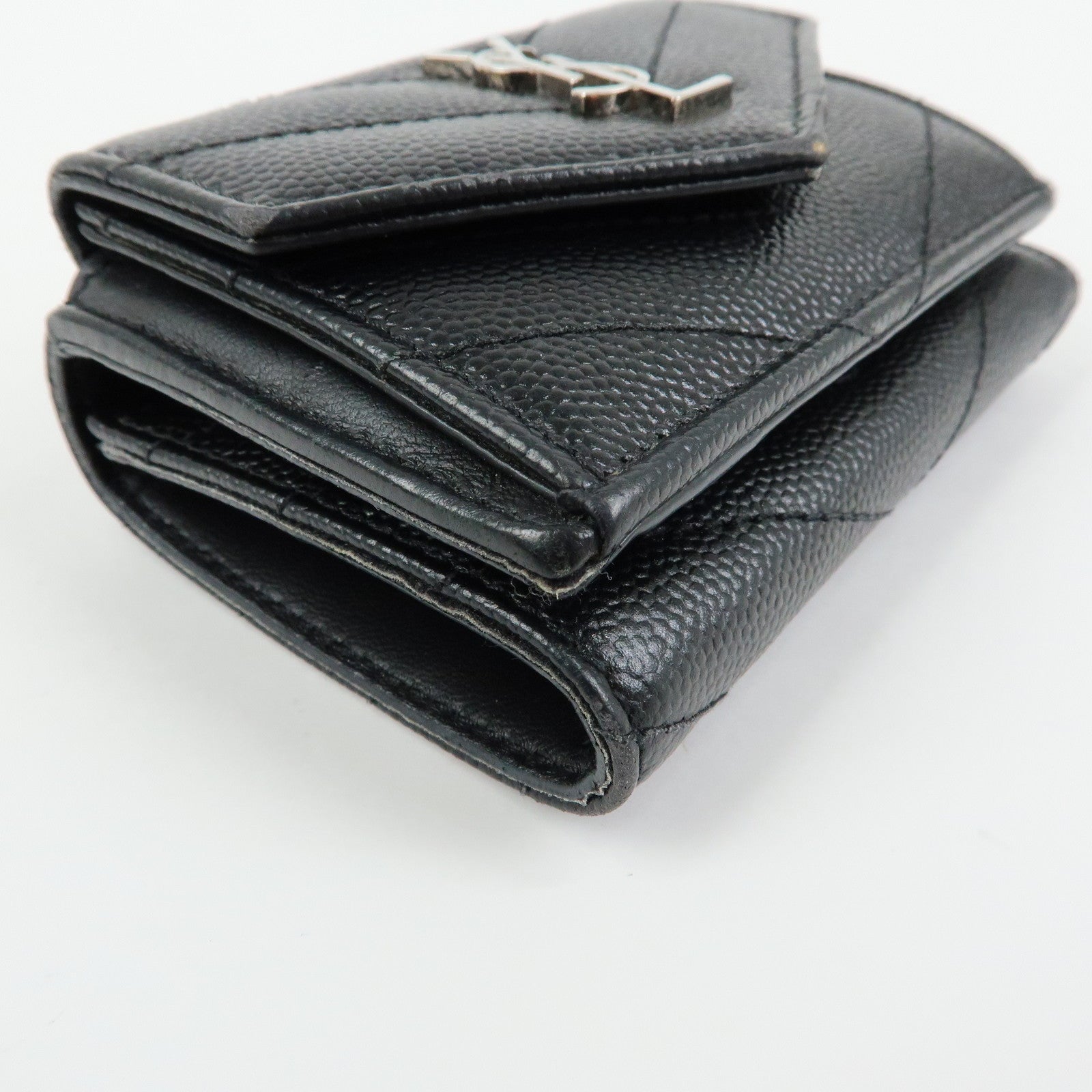 SAINT LAURENT PARIS Cassandre Leather Compact Wallet Black 505118