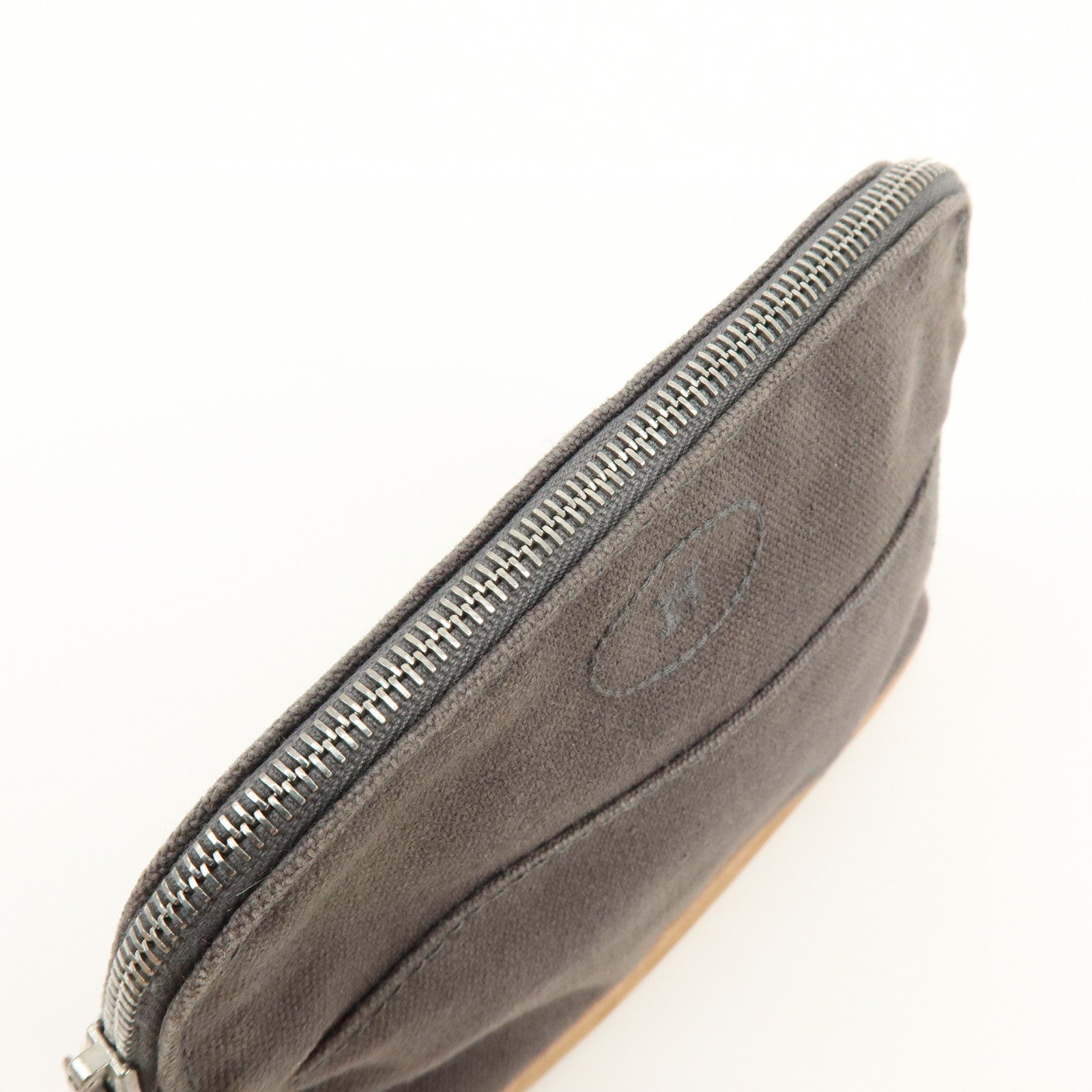HERMES Bolide Mini Mini 16 Canvas Leather Pouch Gray Beige