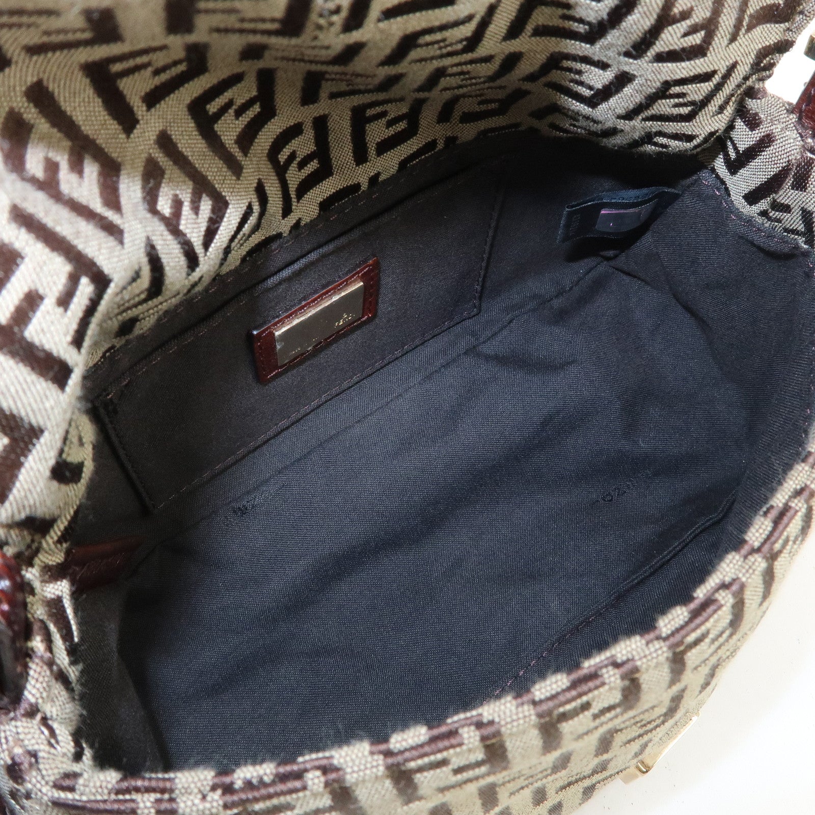 FENDI Mamma Baguette Zucchino Canvas Shoulder Bag Beige 8BR180