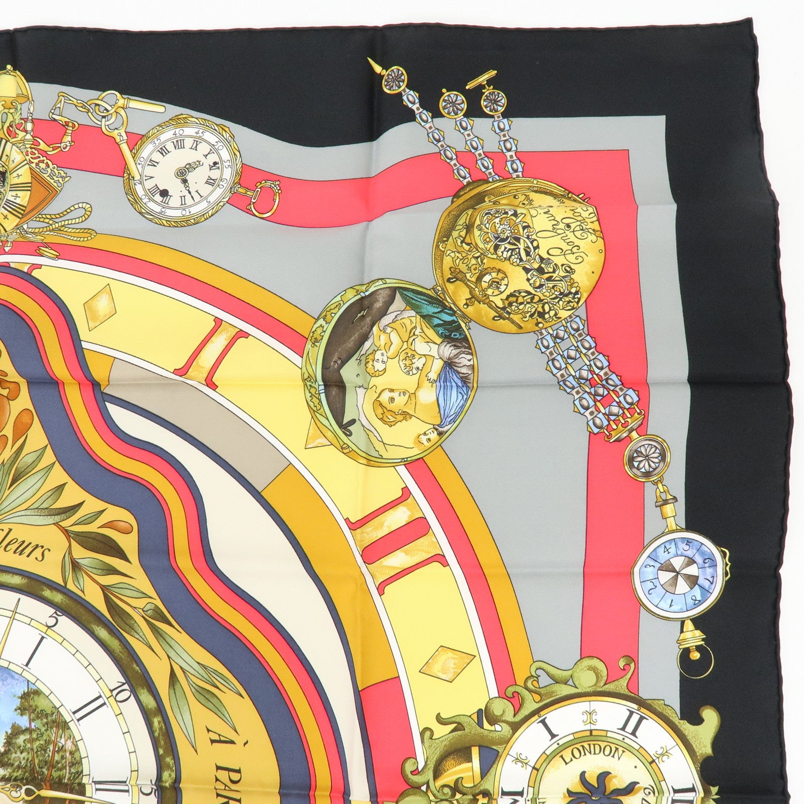 HERMES Carre90 Silk100% Scarf Parmi les fleurs je compte les heures