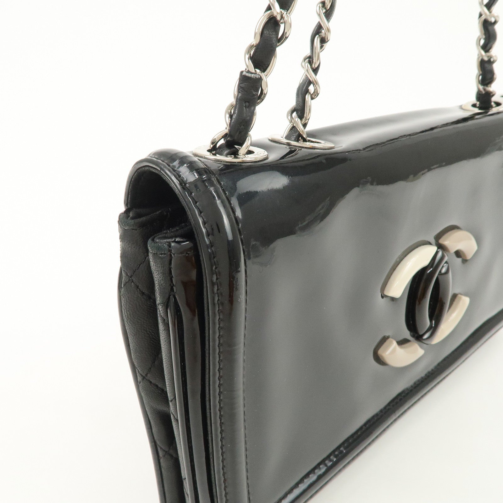 CHANEL Patent Leather Chain Shoulder Bag Hand Bag Black