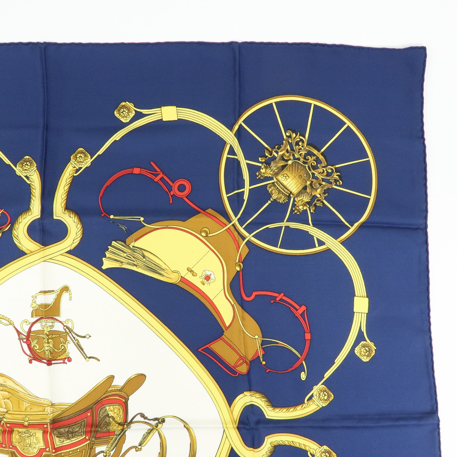 HERMES Carre 90 Silk 100% Scarf SPRINGS Navy Yellow White