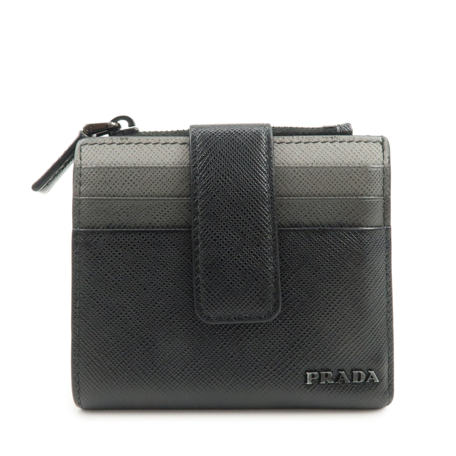 PRADA Logo Saffiano Leather Compact Wallet Black 2MC066