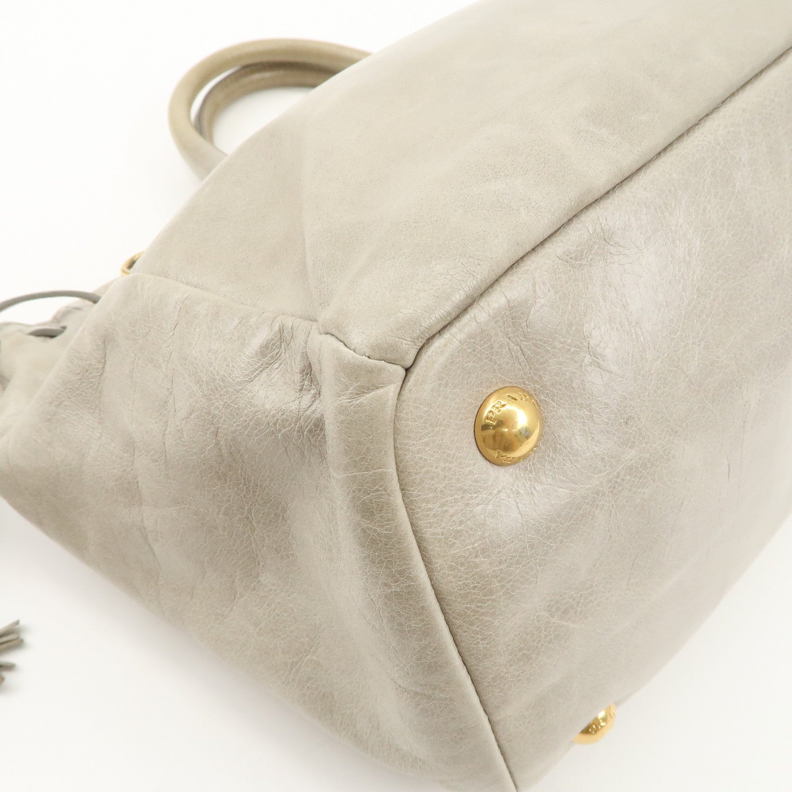 PRADA Triangle Logo VITELLOSHINE Leather 2Way Bag Hand Bag Gray BN1921 Used
