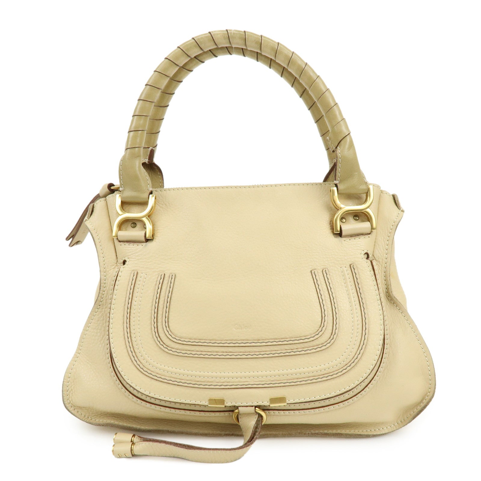 Chloe Mercy Leather Shoulder Bag Hand Bag Beige